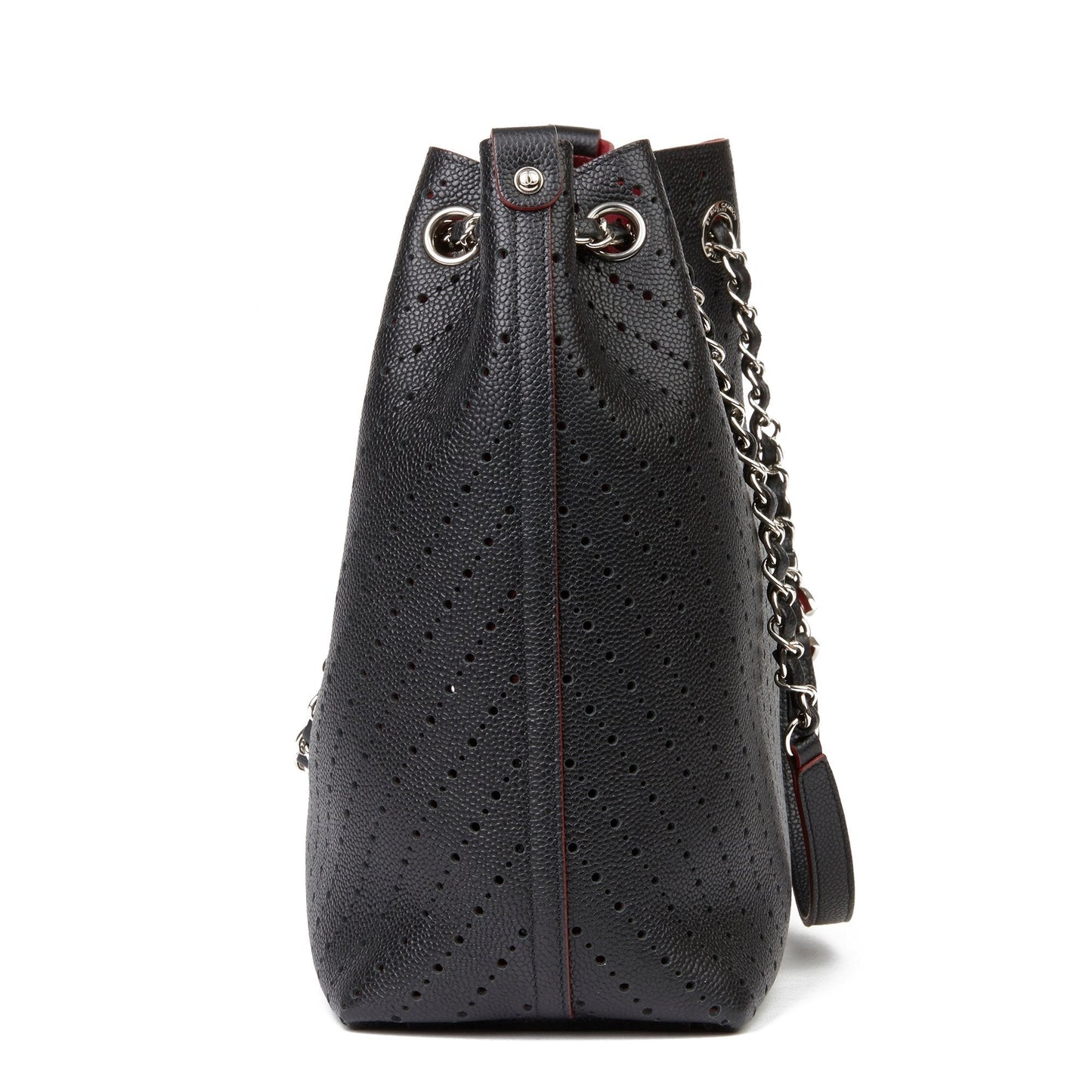 Chanel Perforated Grained Calfskin Accordion Shopping Tote With Pouch