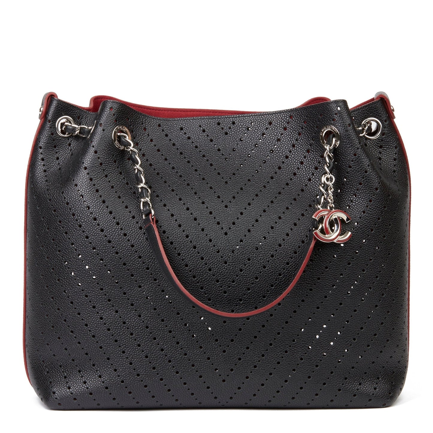 Chanel Perforated Grained Calfskin Accordion Shopping Tote With Pouch