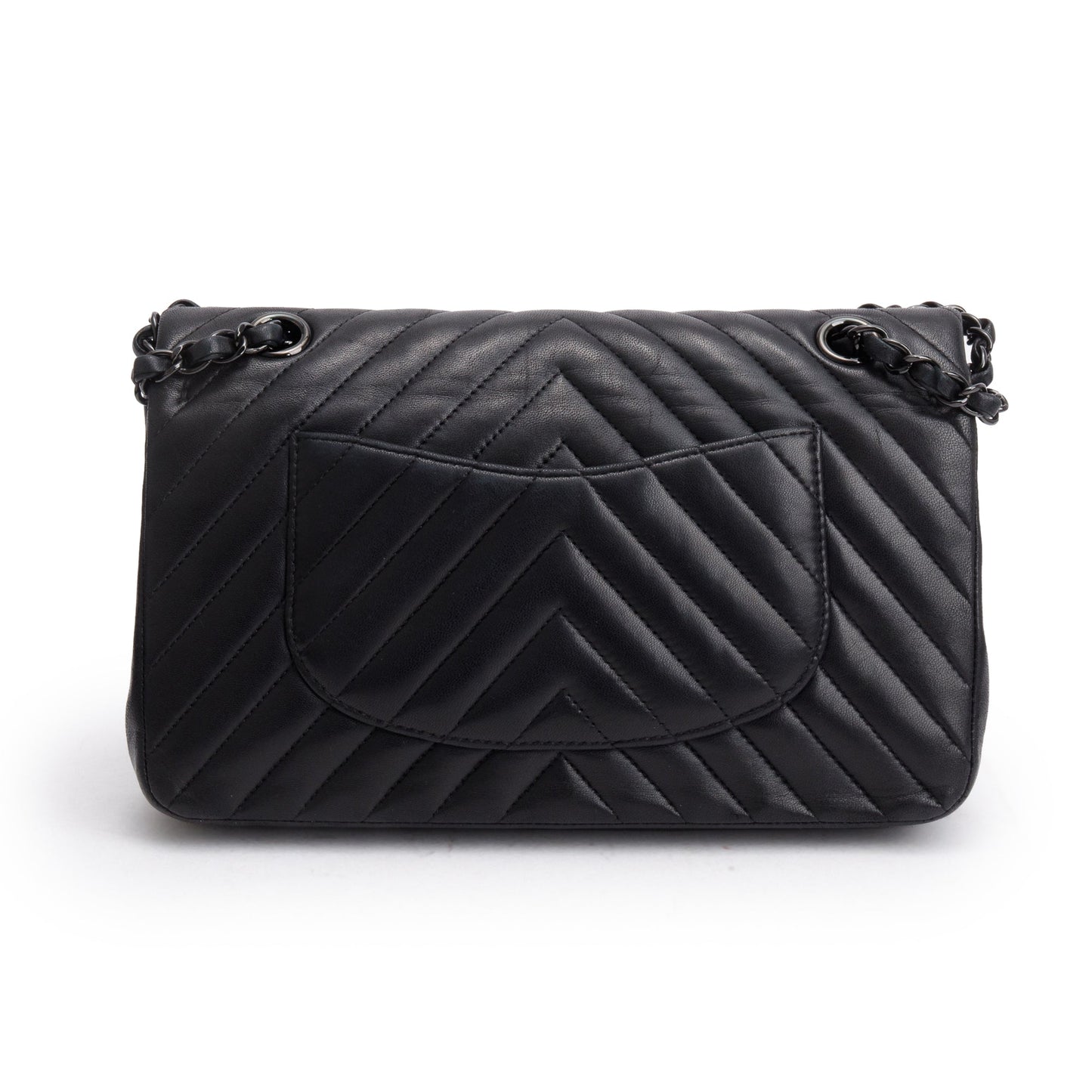 Chanel So Black Chevron Quilted Lambskin Leather Classic Medium Double Flap Bag