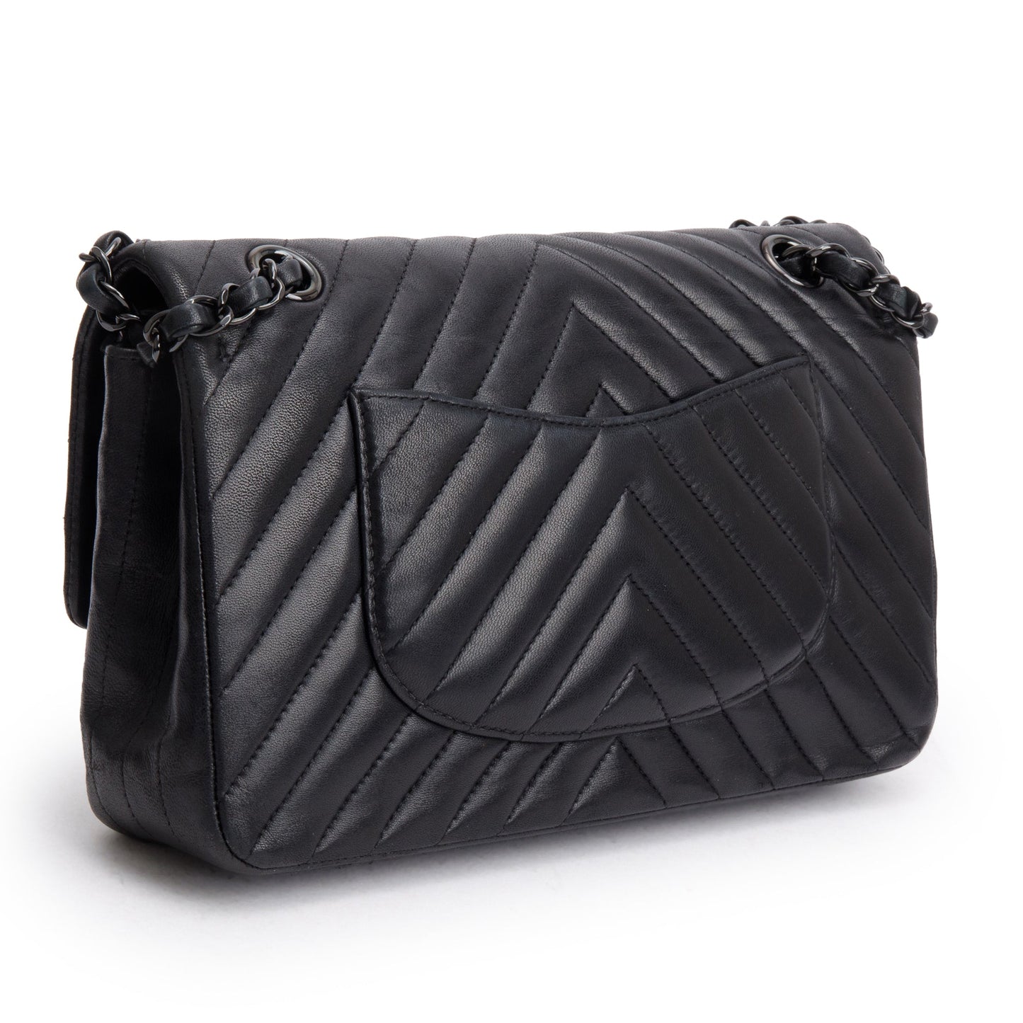 Chanel So Black Chevron Quilted Lambskin Leather Classic Medium Double Flap Bag