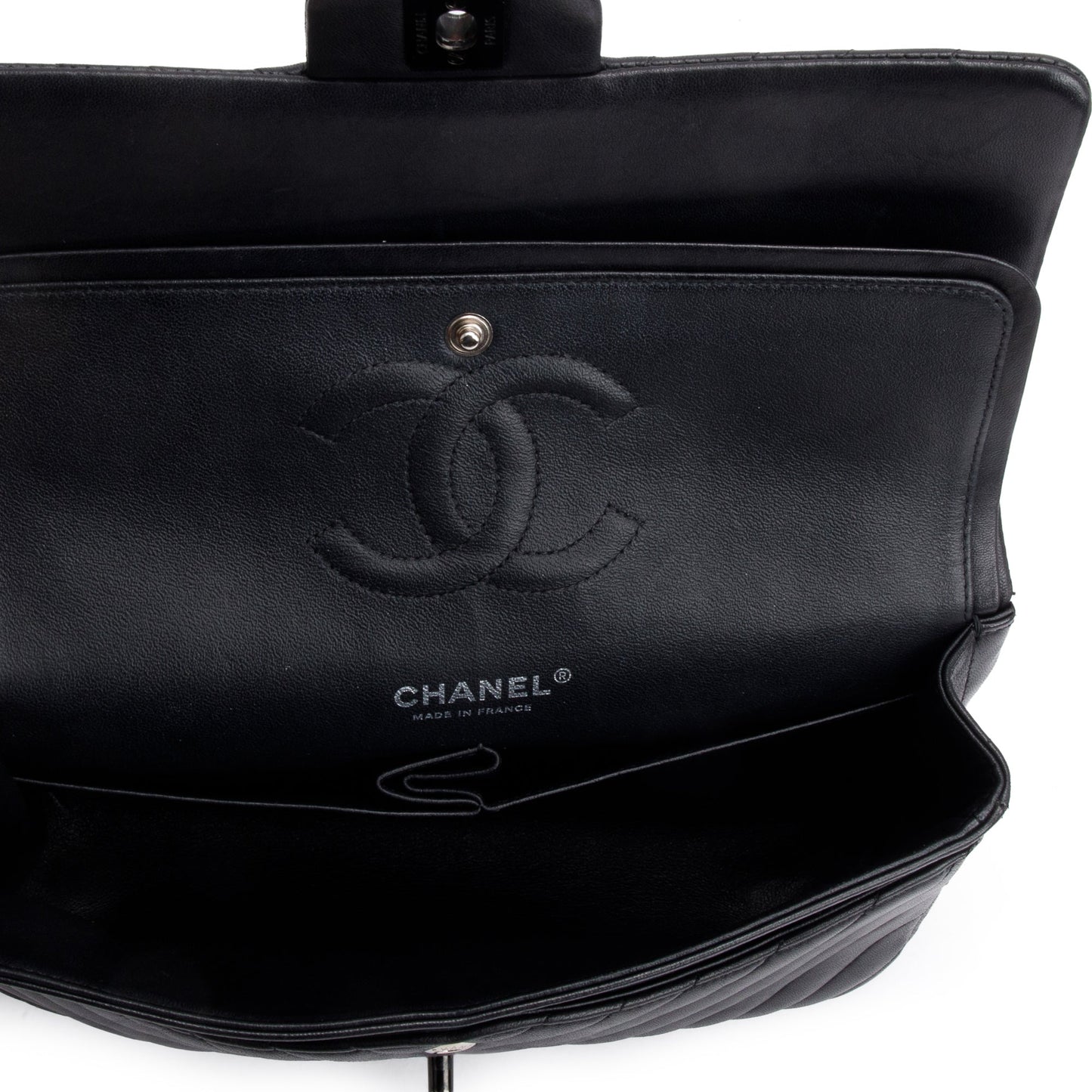 Chanel So Black Chevron Quilted Lambskin Leather Classic Medium Double Flap Bag