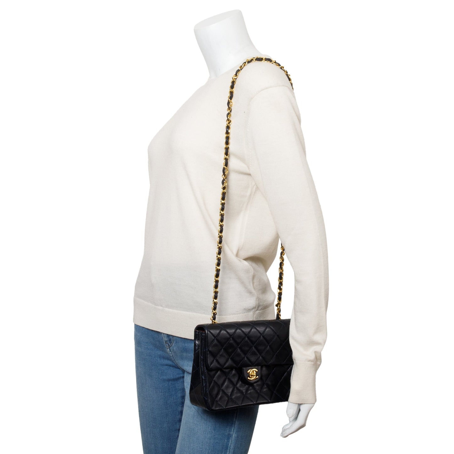 Chanel Vintage Black Leather Small Square Single Flap Bag