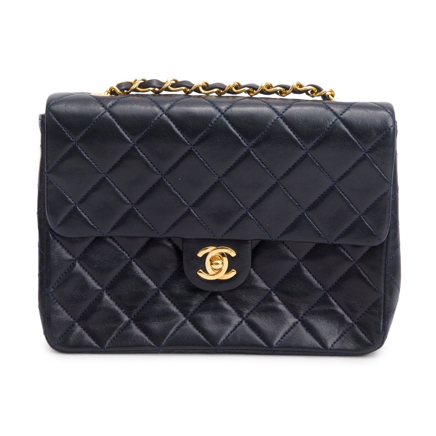 Chanel Vintage Black Leather Small Square Single Flap Bag