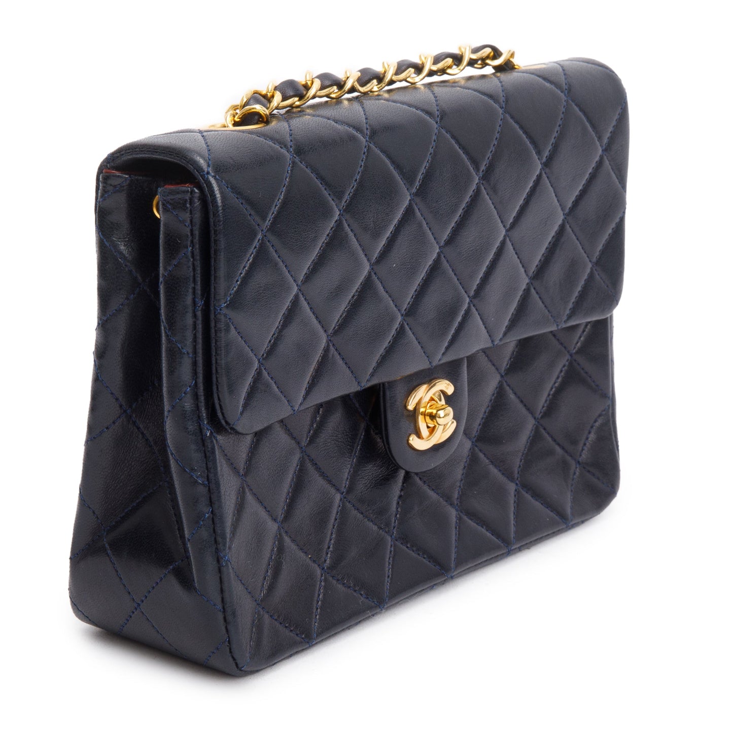 Chanel Vintage Black Leather Small Square Single Flap Bag