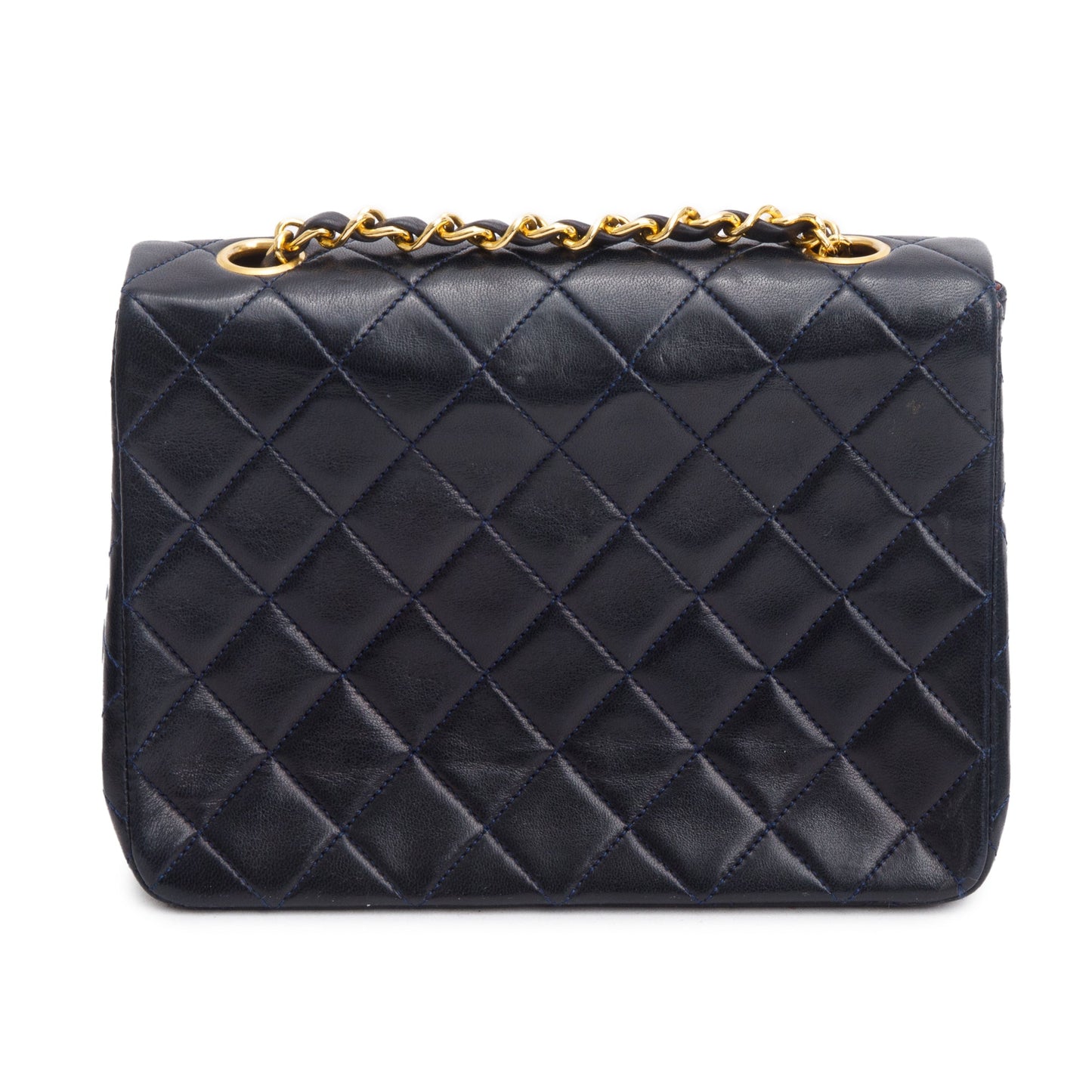 Chanel Vintage Black Leather Small Square Single Flap Bag