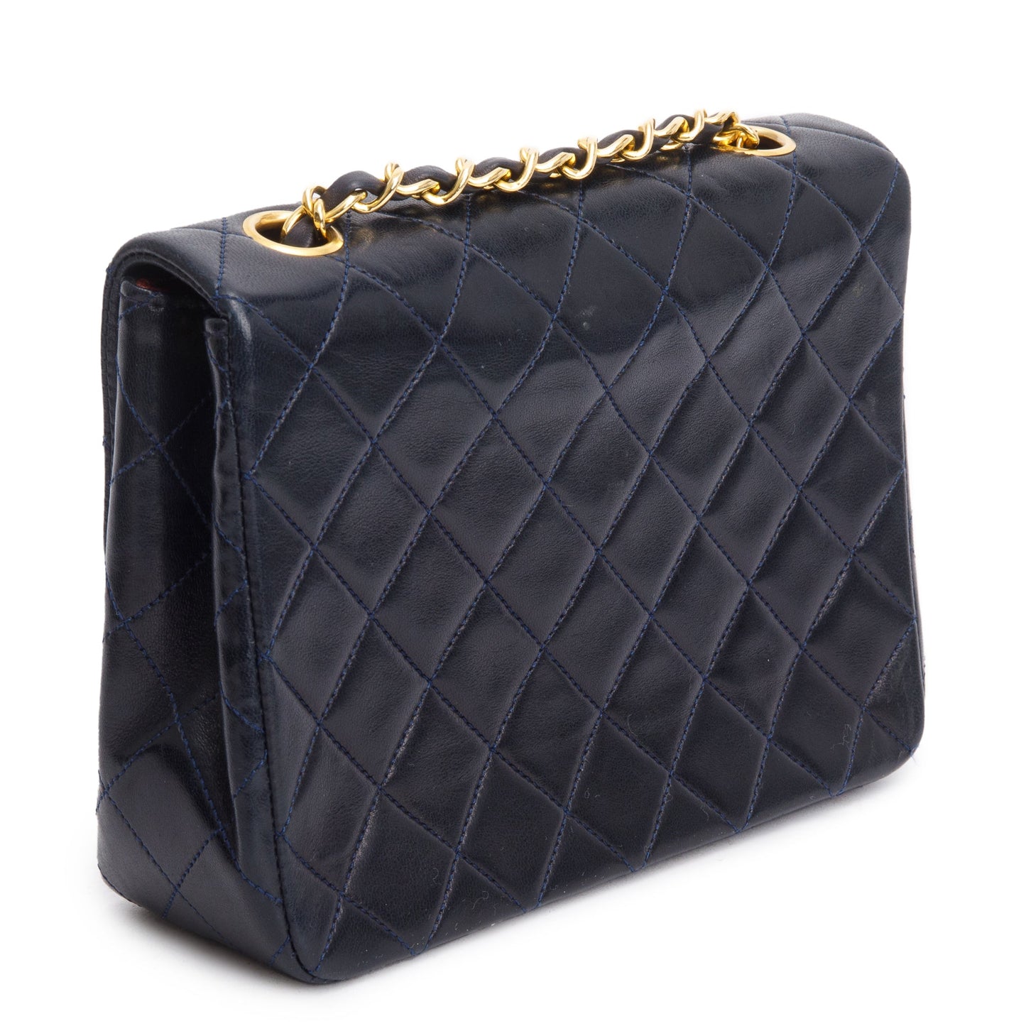 Chanel Vintage Black Leather Small Square Single Flap Bag