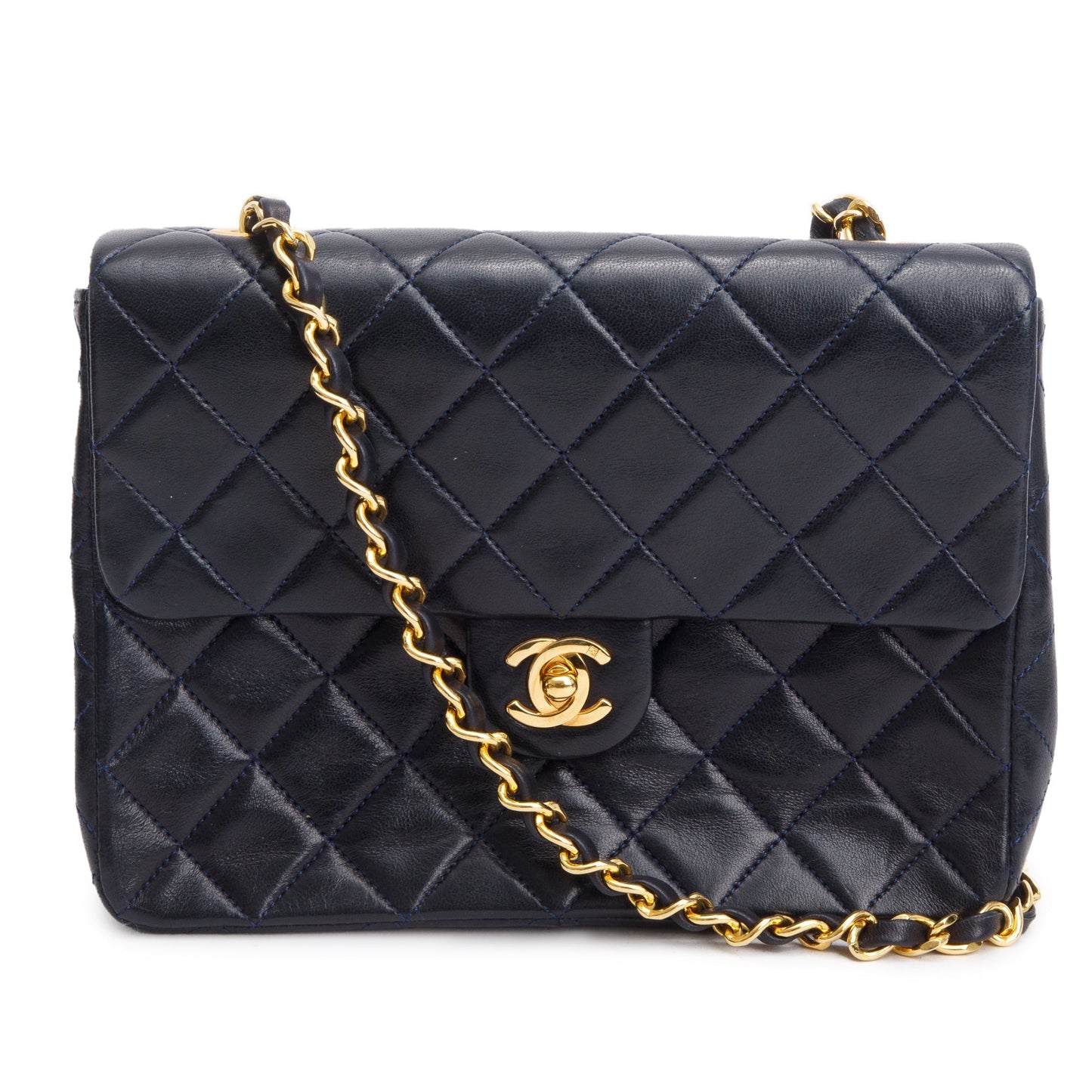 Chanel Vintage Black Leather Small Square Single Flap Bag