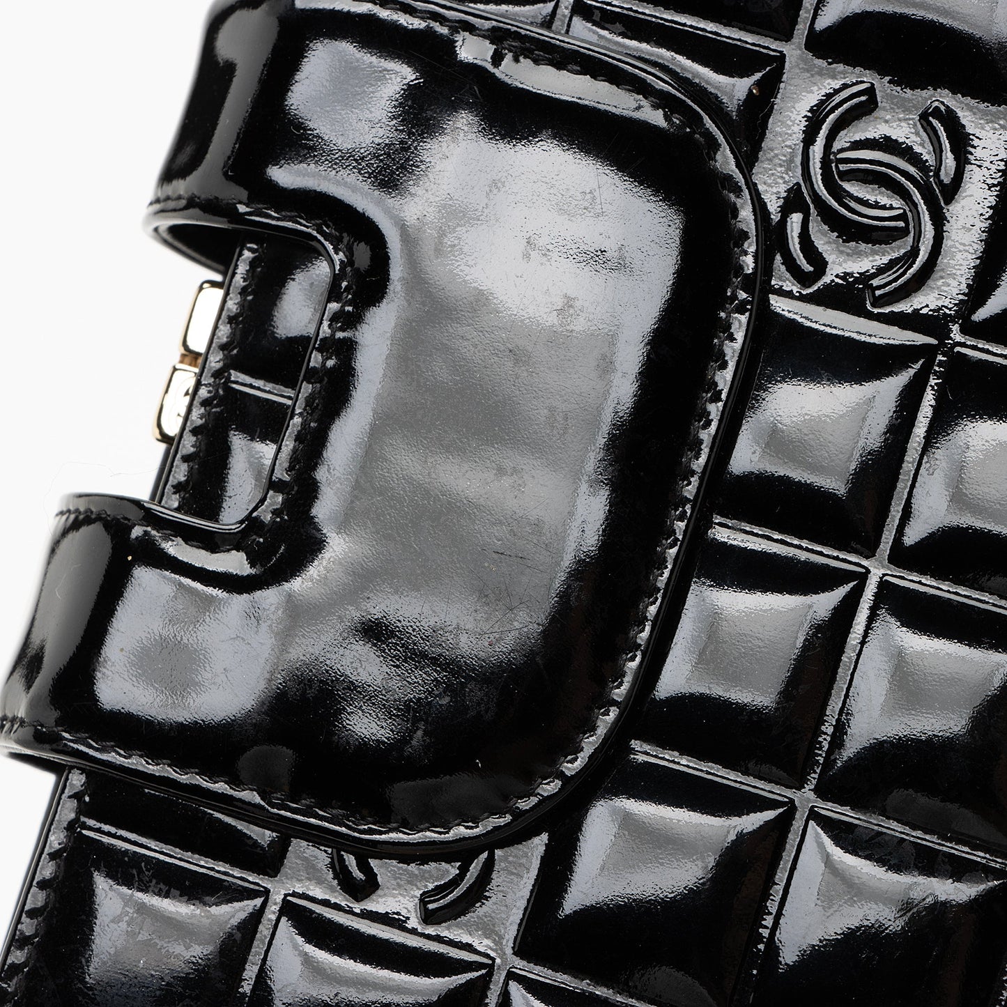Chanel Vintage Patent Leather Chocolate Bar Wallet (SHF-22754)