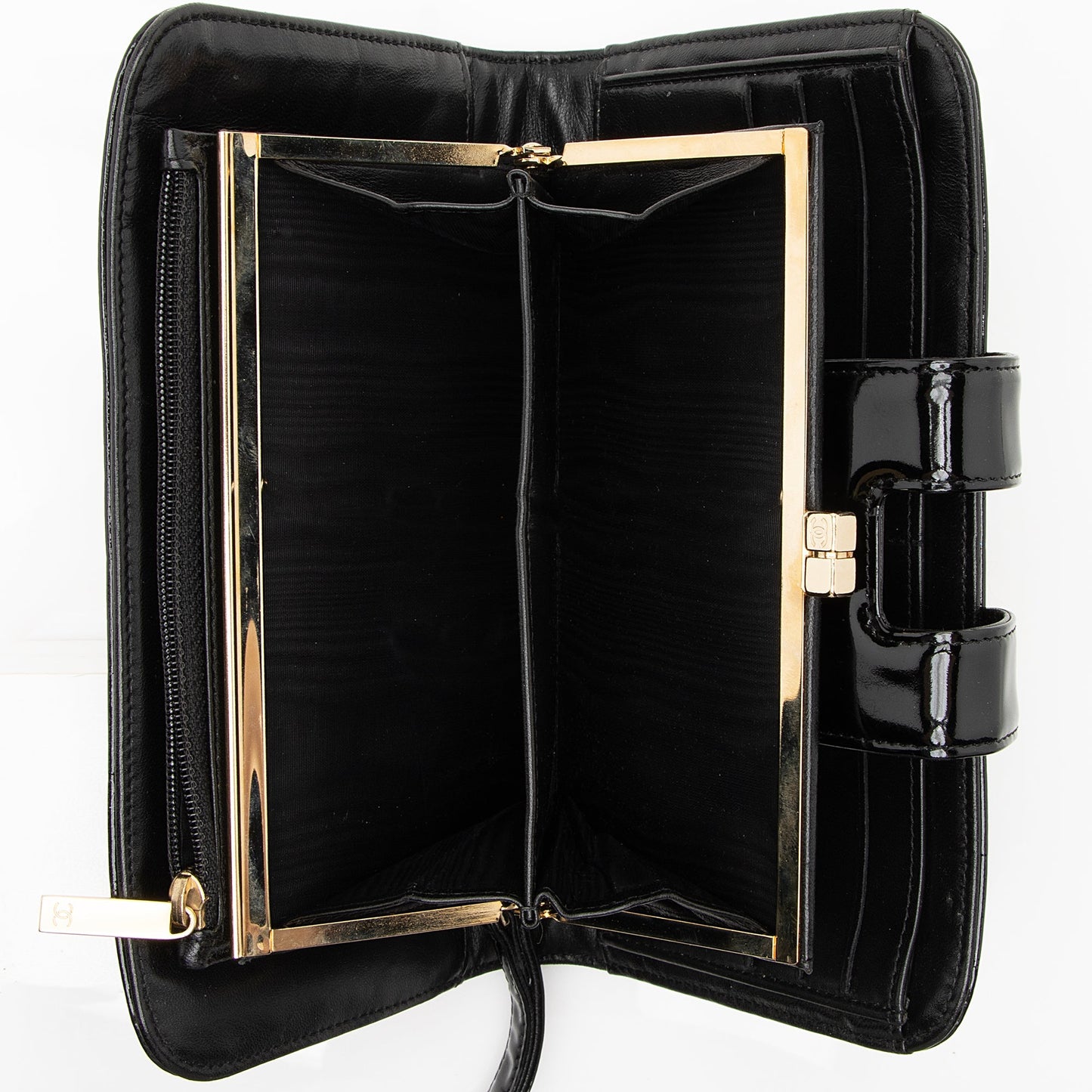 Chanel Vintage Patent Leather Chocolate Bar Wallet (SHF-22754)