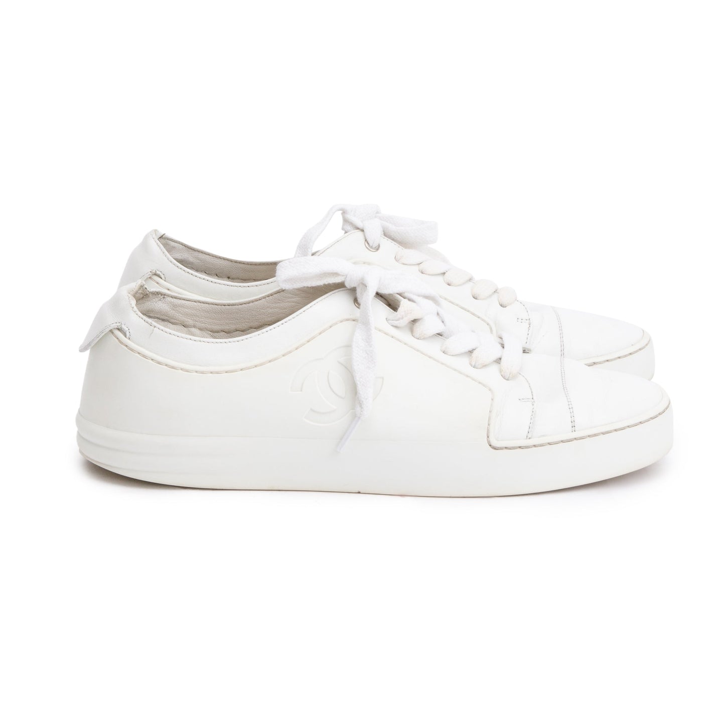 Chanel White Calfskin Gum CC Logo Sneakers, Size 40