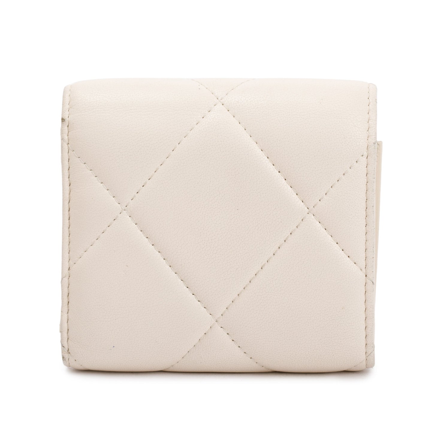 Chanel White Quilted Leather Small 19 Flap Wallet w/ Authenticity Card