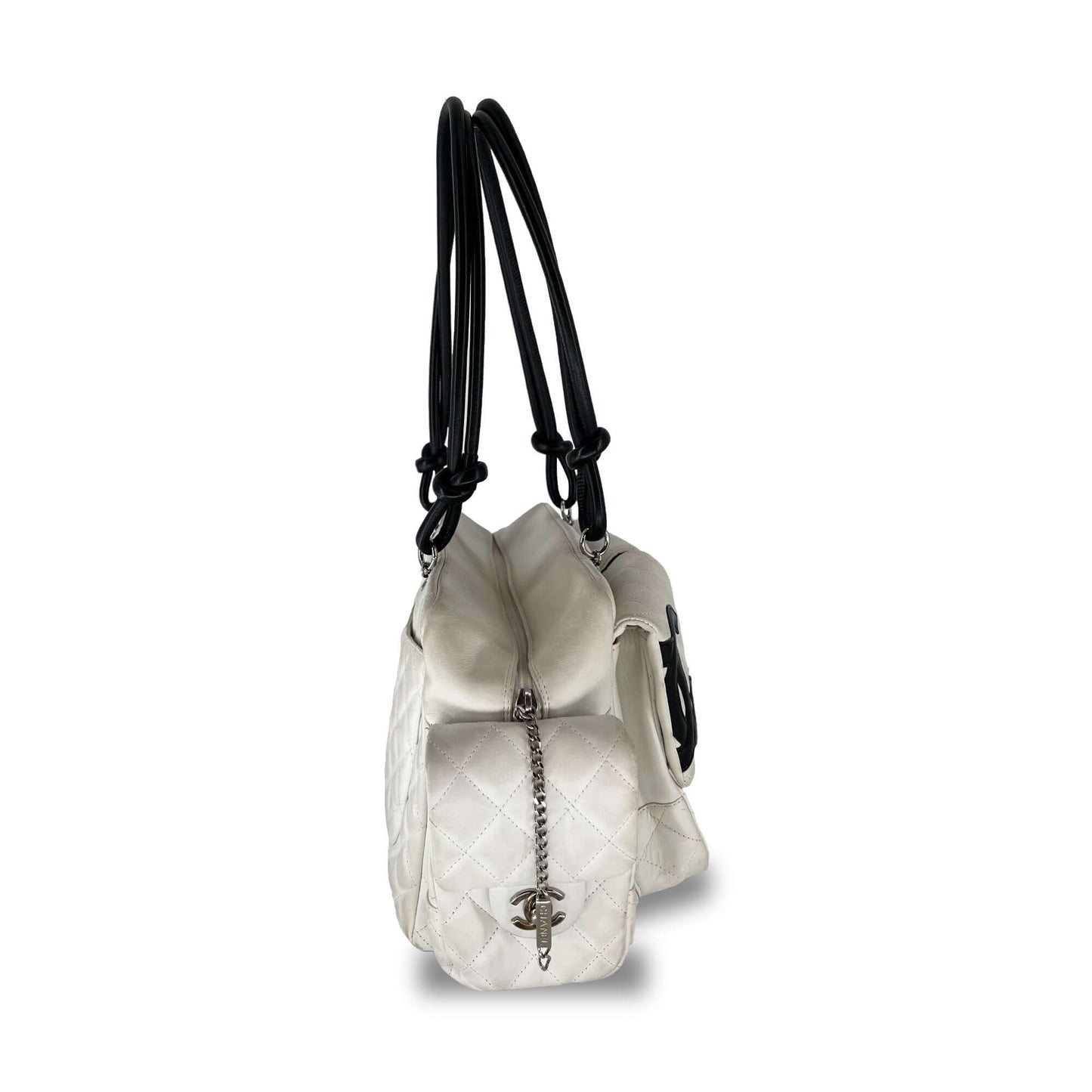 Chanel quilted calfskin leather reporter cambon white bag