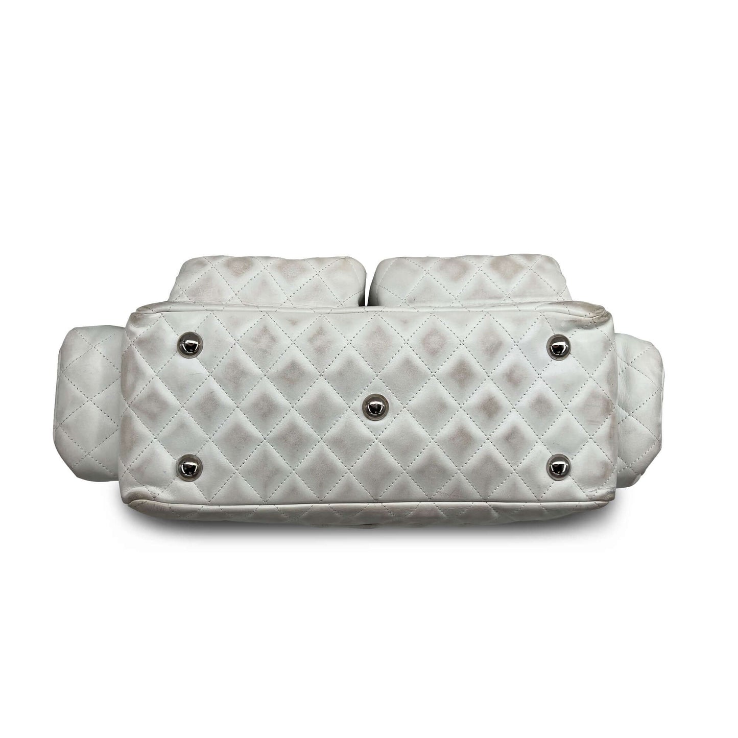 Chanel quilted calfskin leather reporter cambon white bag