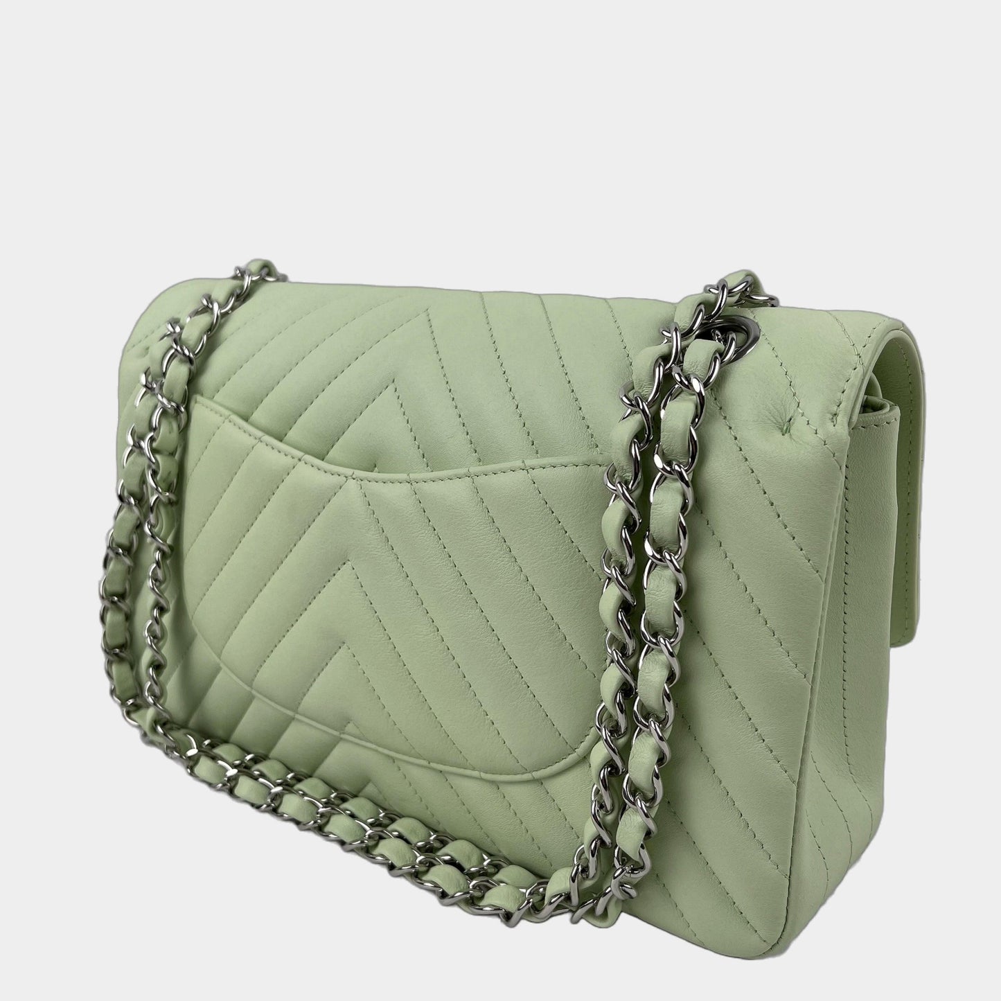 CHANEL Classic Medium Chevron Double Flap Bag - Light Green