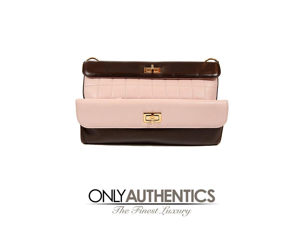 Chanel Pink and Brown Leather Handle Clutch