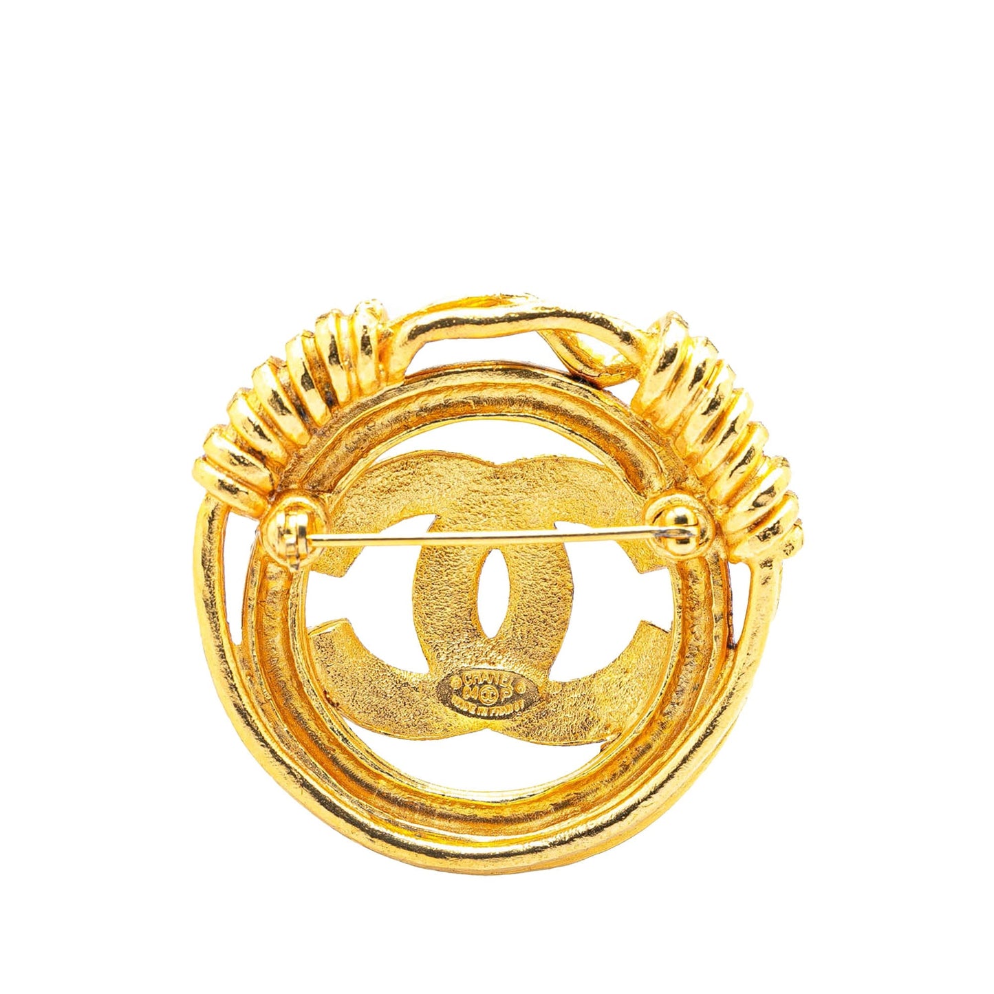 Gold Chanel Gold Plated CC Brooch
