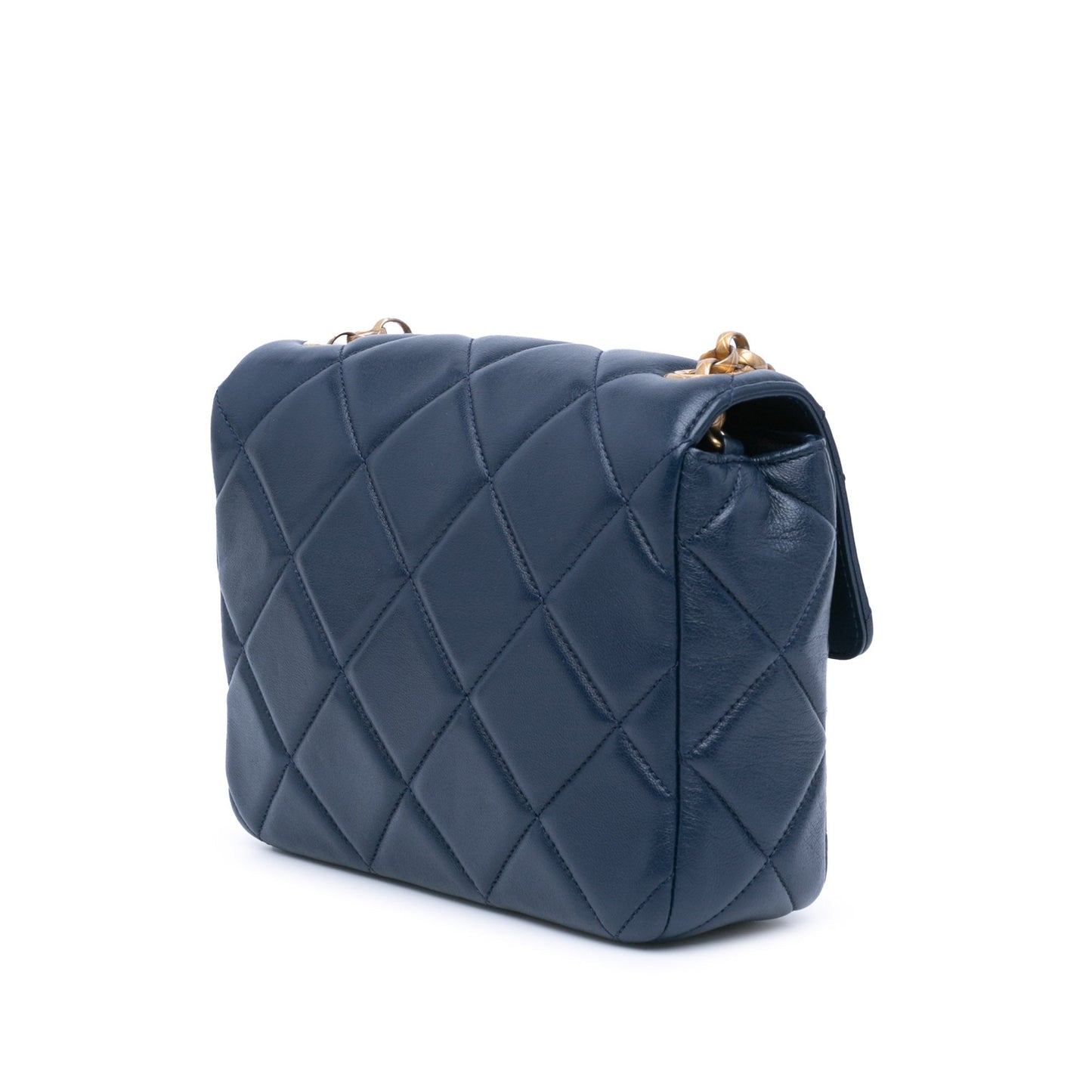 Blue Chanel Mini Square CC Quilted Lambskin Flap Crossbody Bag