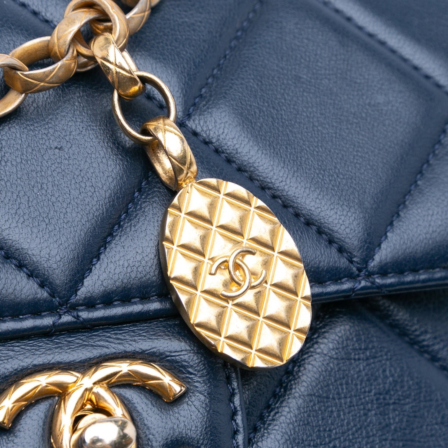 Blue Chanel Mini Square CC Quilted Lambskin Flap Crossbody Bag