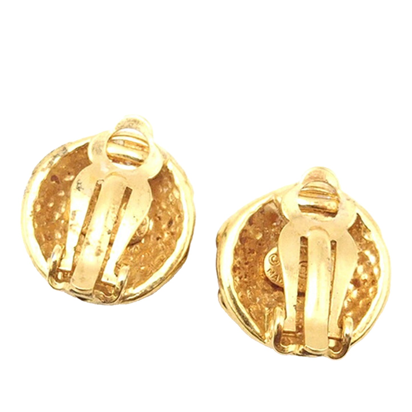 Gold Chanel Gold Plated CC Round Clip on Earrings