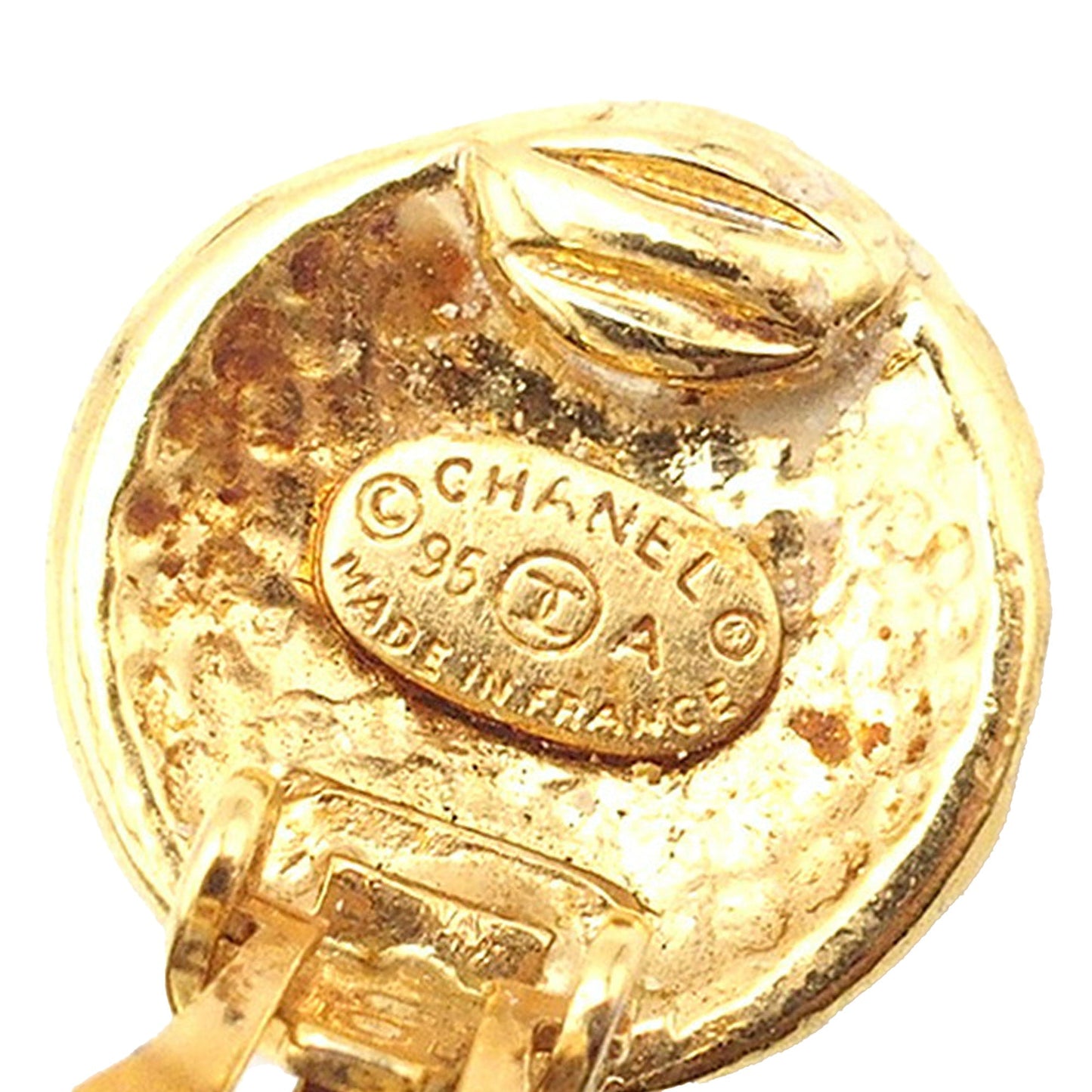 Gold Chanel Gold Plated CC Round Clip on Earrings