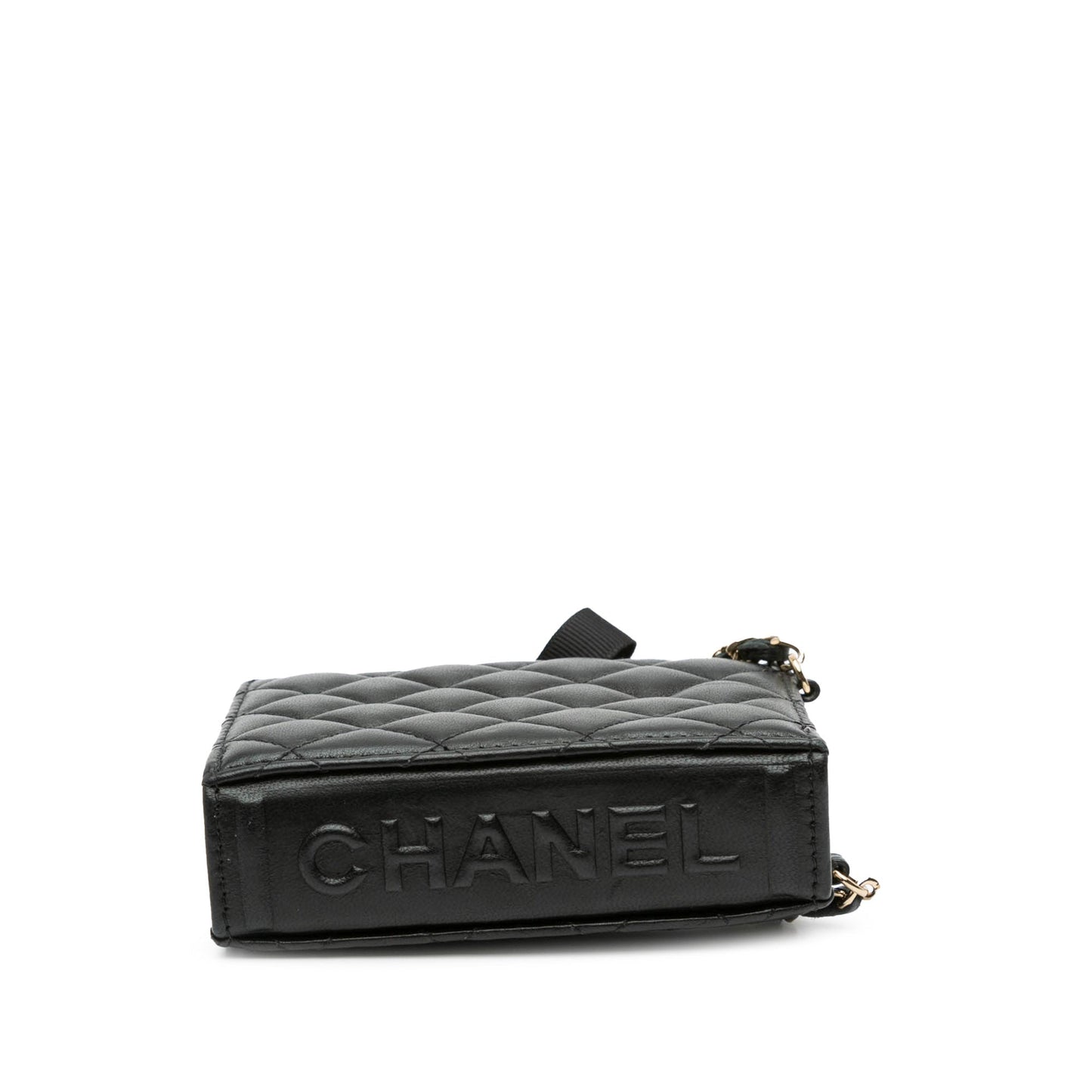 Black Chanel Quilted Lambskin Book Card Holder On Chain Crossbody Bag