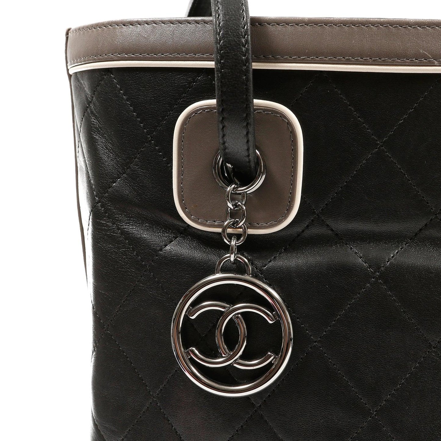 Chanel Black and Grey Quilted Leather Bucket Tote
