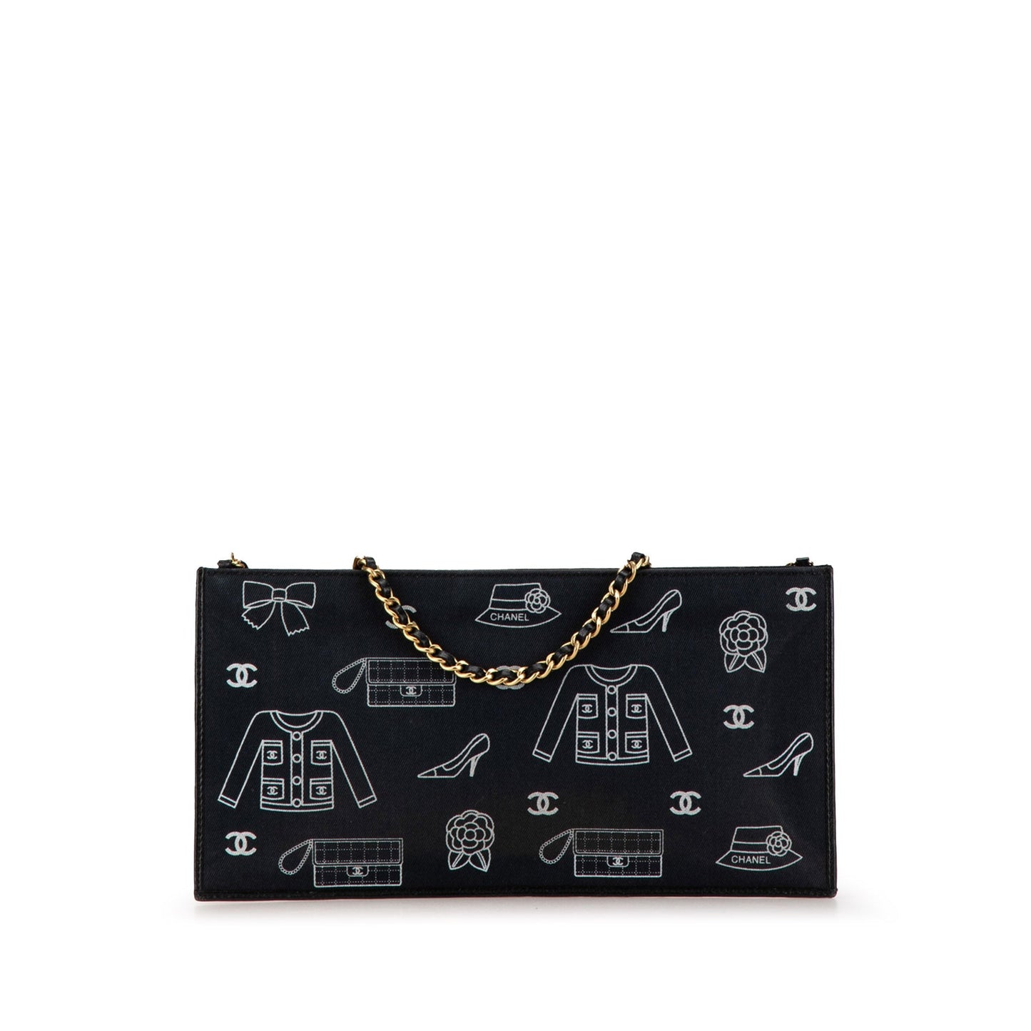 Black Chanel Canvas Symbols Chain Pochette Shoulder Bag