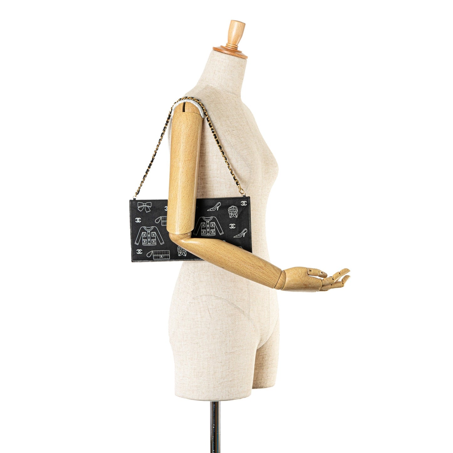 Black Chanel Canvas Symbols Chain Pochette Shoulder Bag
