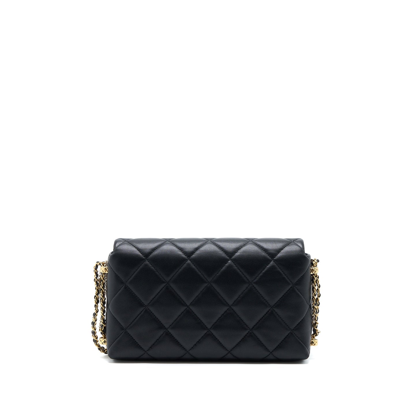 Chanel Quilted Detailed Logo Flap Bag Lambskin Black GHW (Microchip)