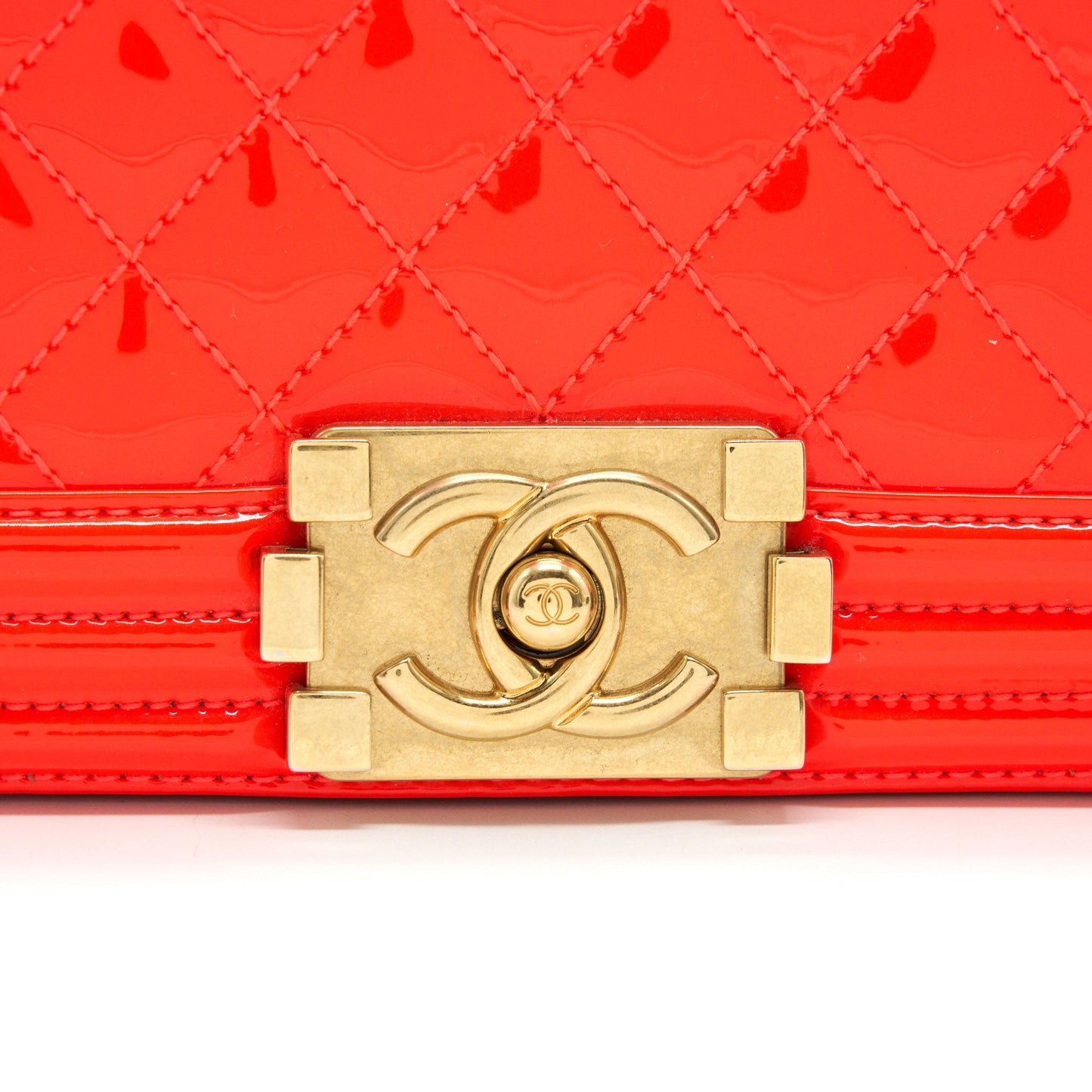 Chanel Small Boy Bag patent leather Bright Orange GHW