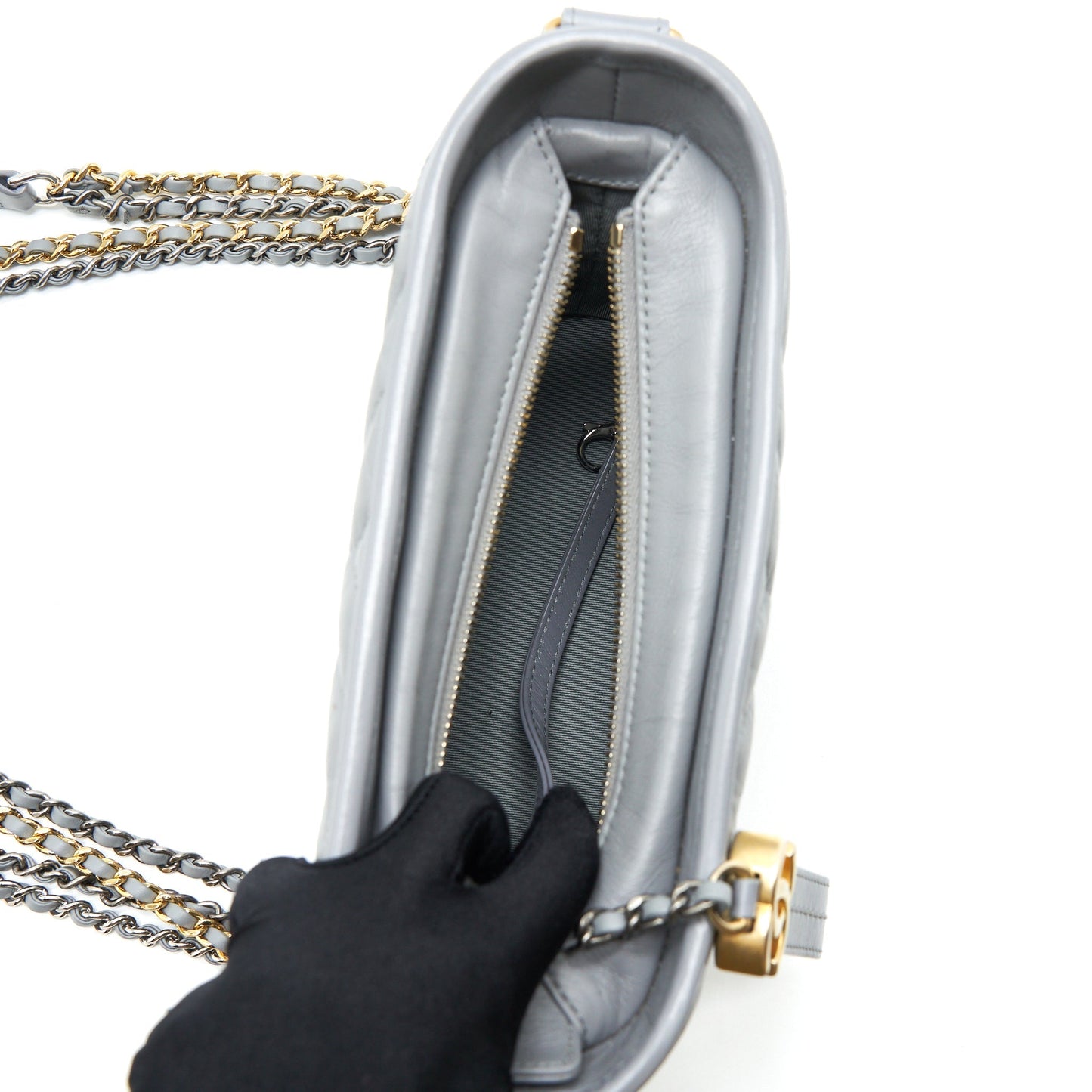 Chanel Chevron Small Gabrielle Hobo Bag Grey With Multicolour Hardware