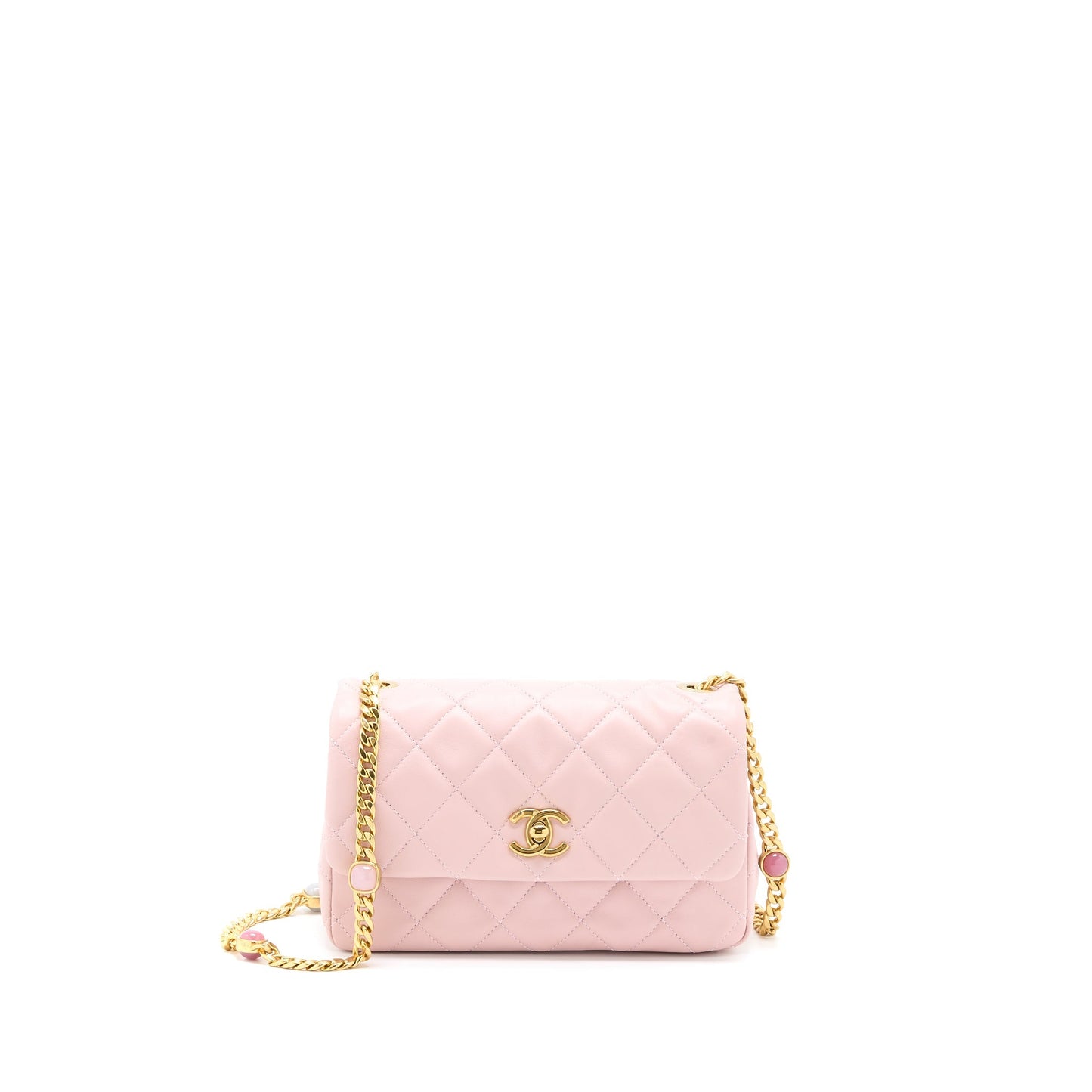 Chanel 22B Small Flap Bag With Gem Chain Lambskin Pink GHW (Microchip)