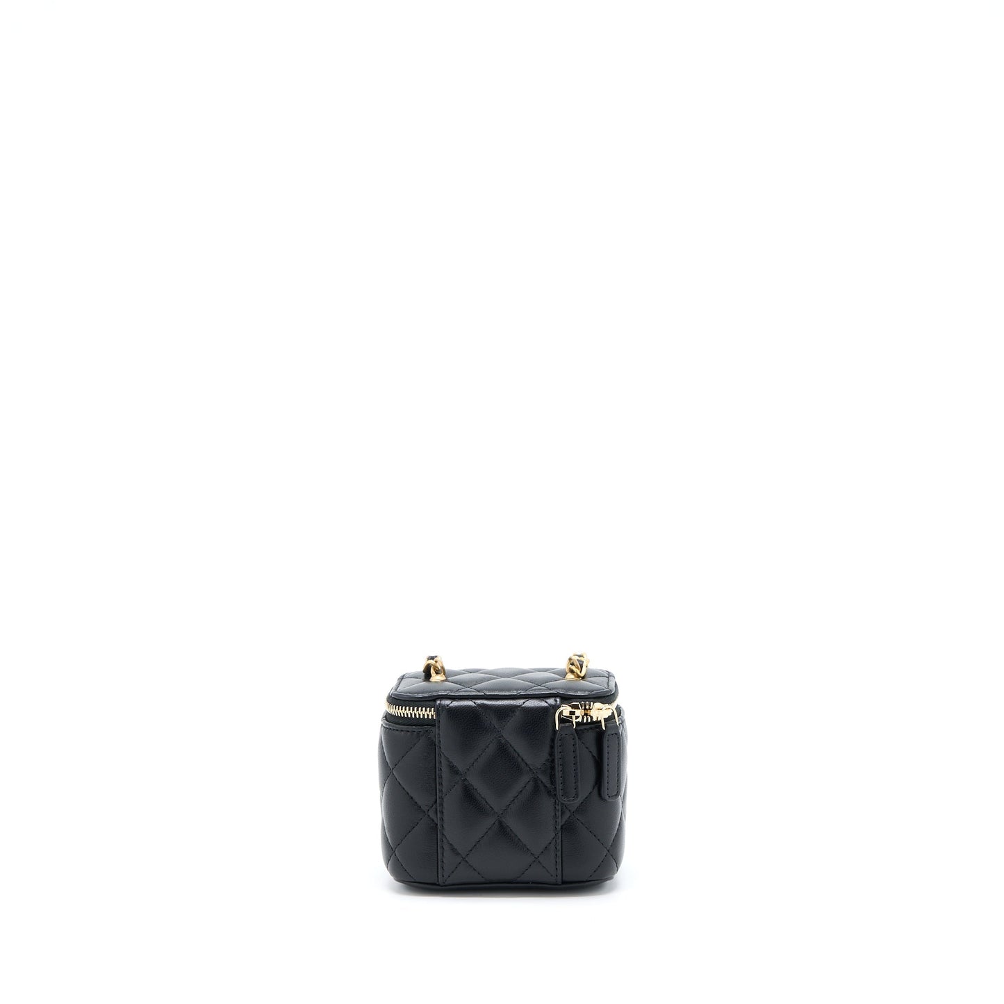 Chanel 22B Pearl Crush Mini Vanity With Chain Lambskin Black GHW