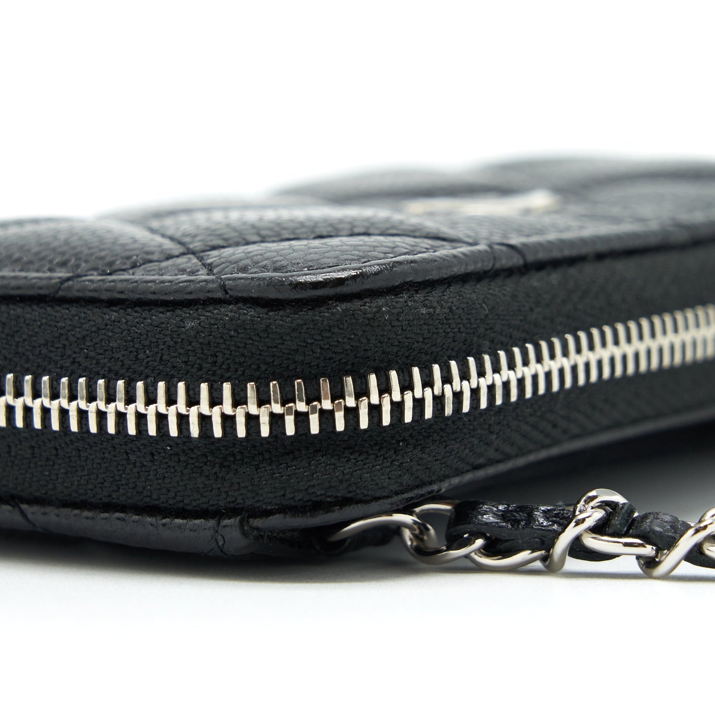 Chanel Mini Zippy Card Holder With Chain Caviar Black SHW