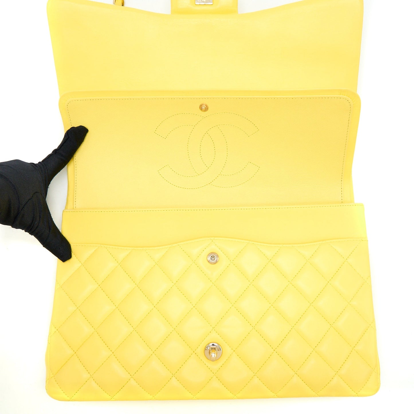 Chanel Maxi Classic Double Flap Bag Lambskin Yellow LGHW