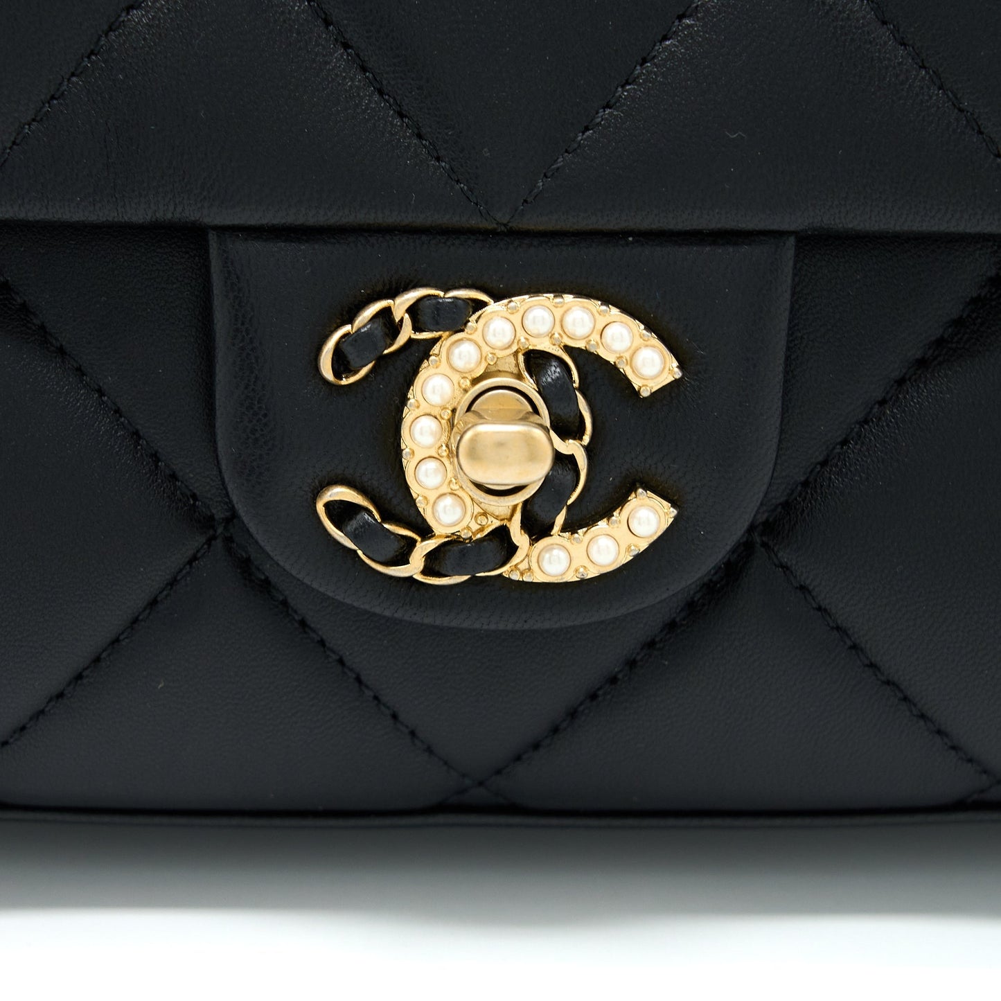 Chanel Quilted Detailed Logo Flap Bag Lambskin Black GHW (Microchip)