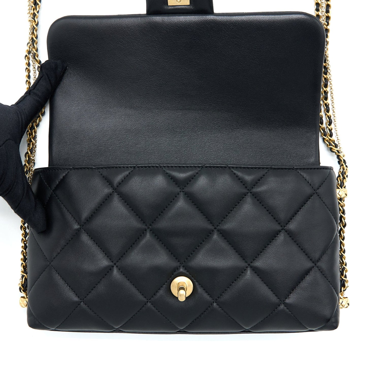 Chanel Quilted Detailed Logo Flap Bag Lambskin Black GHW (Microchip)