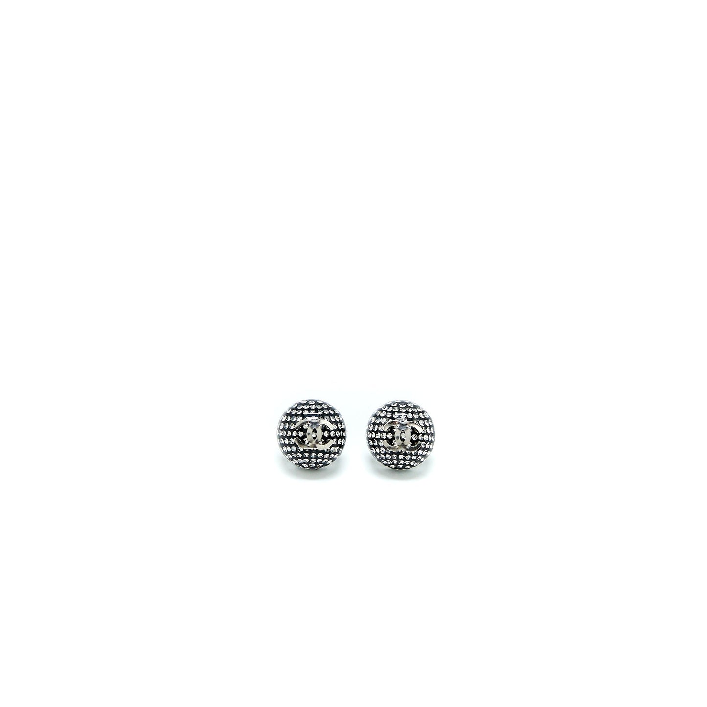 Chanel Round CC Crystal Earrings Black/ Silver