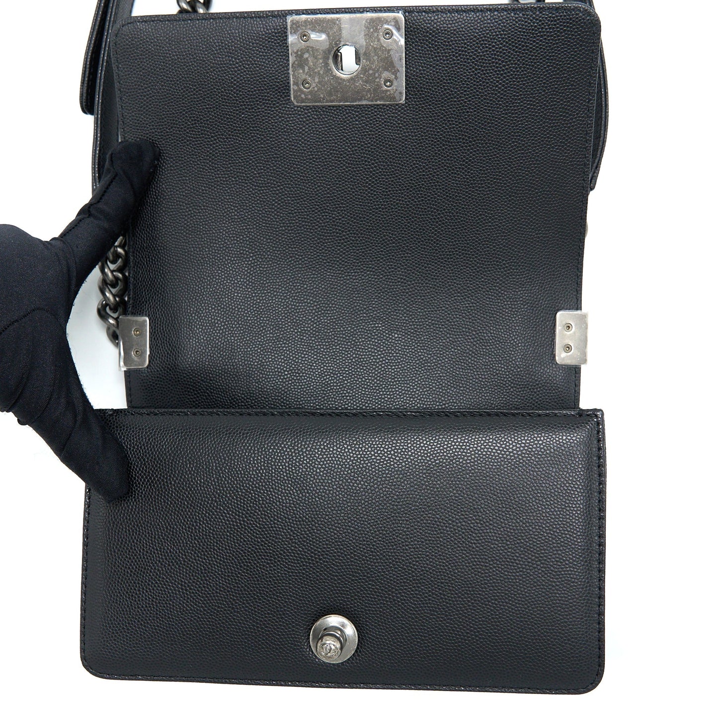 Chanel Small Boy Bag Caviar Black Ruthenium Hardware (Microchip)