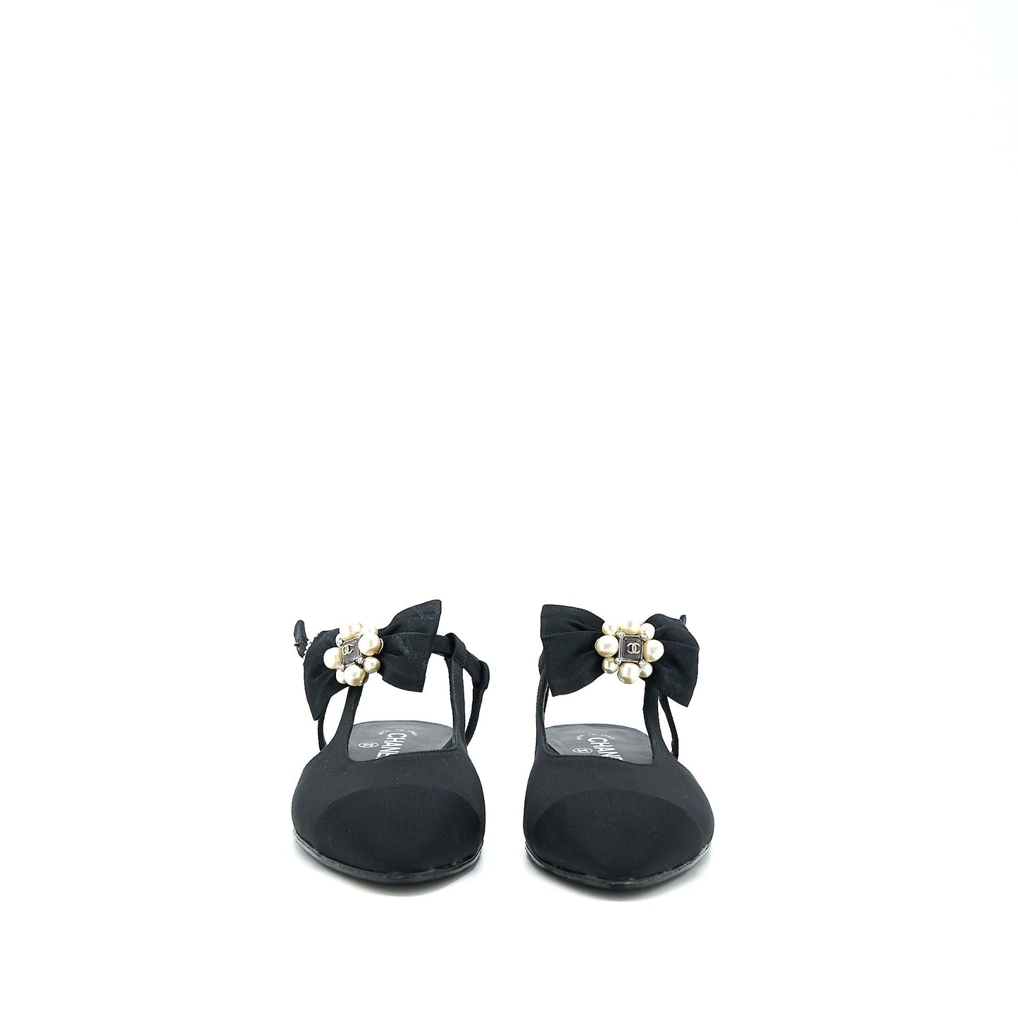 Chanel Size 39 Sling Back With Ribbon Design Black