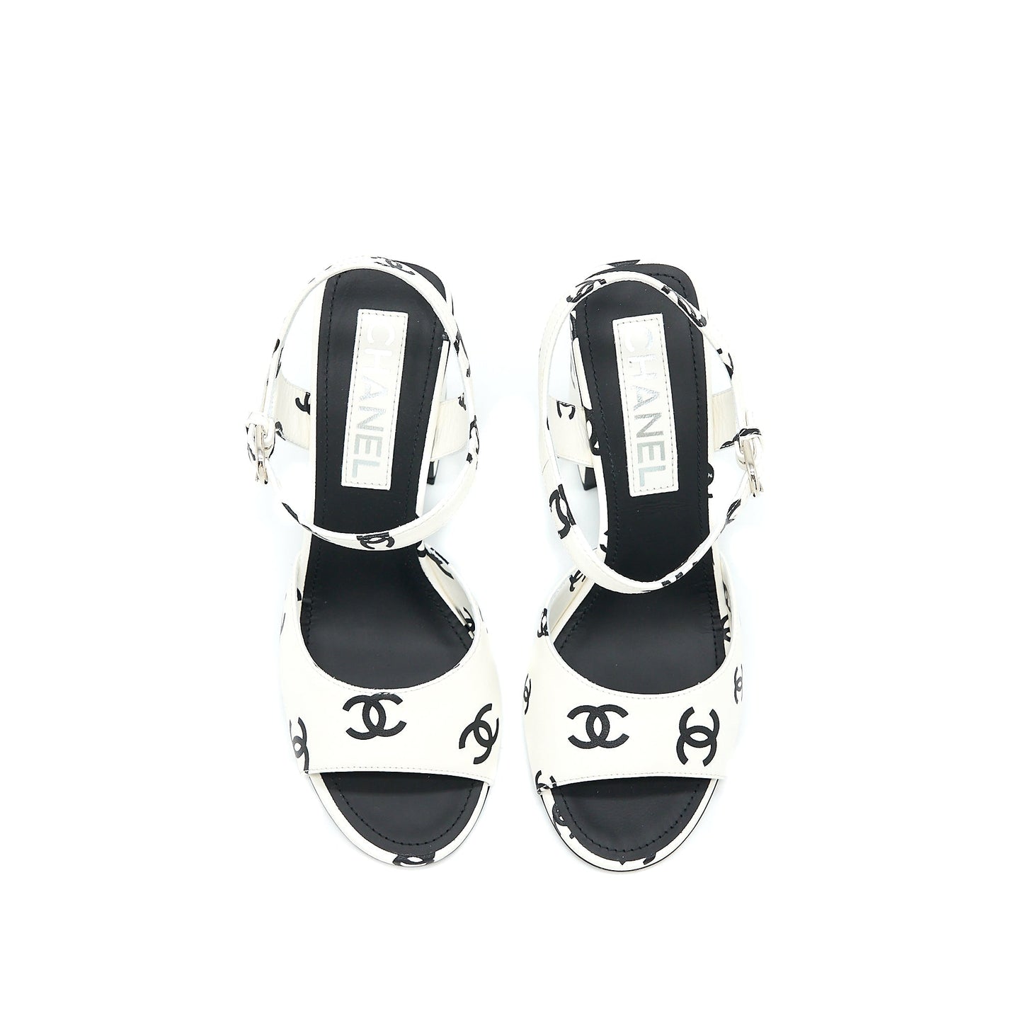 Chanel Size 37 CC Logo Leather Sandal Black/White SHW