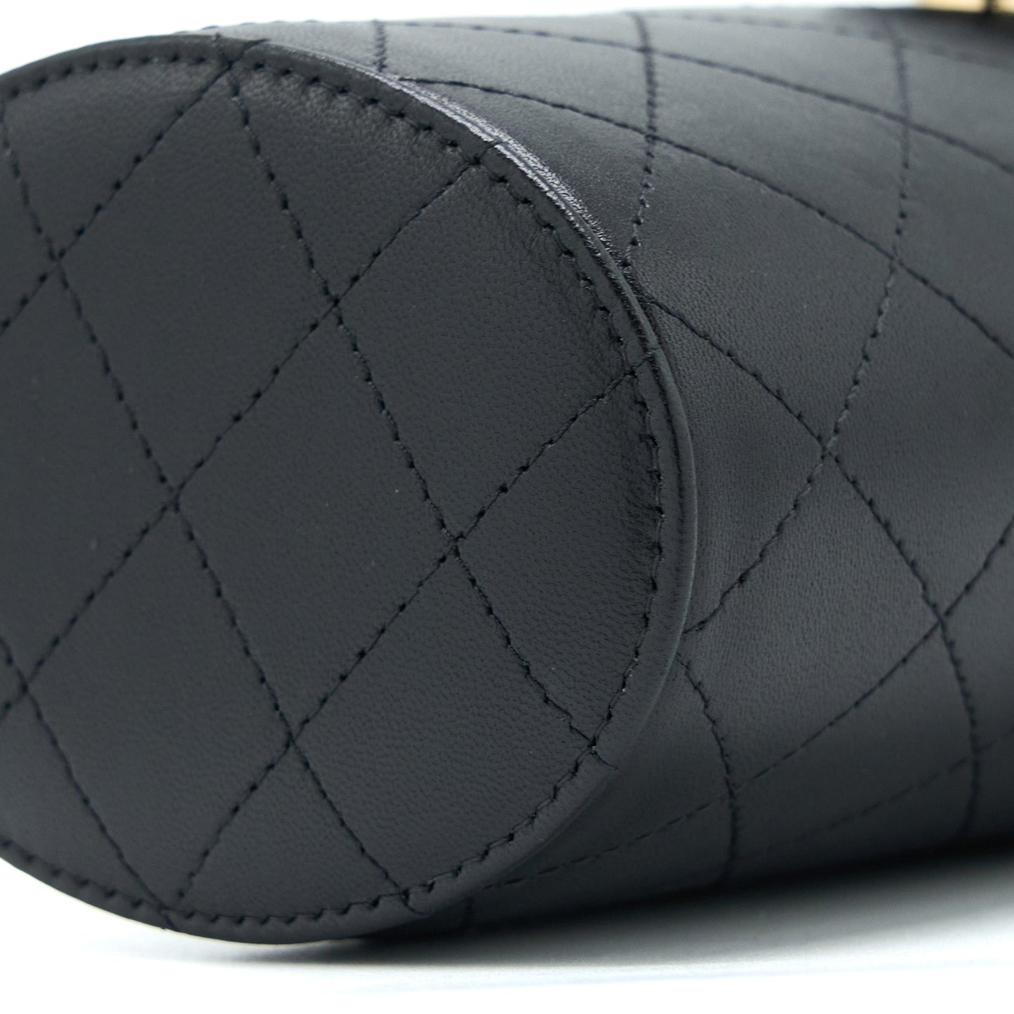 Chanel Round Vanity Case With Chain Lambskin Black LGHW