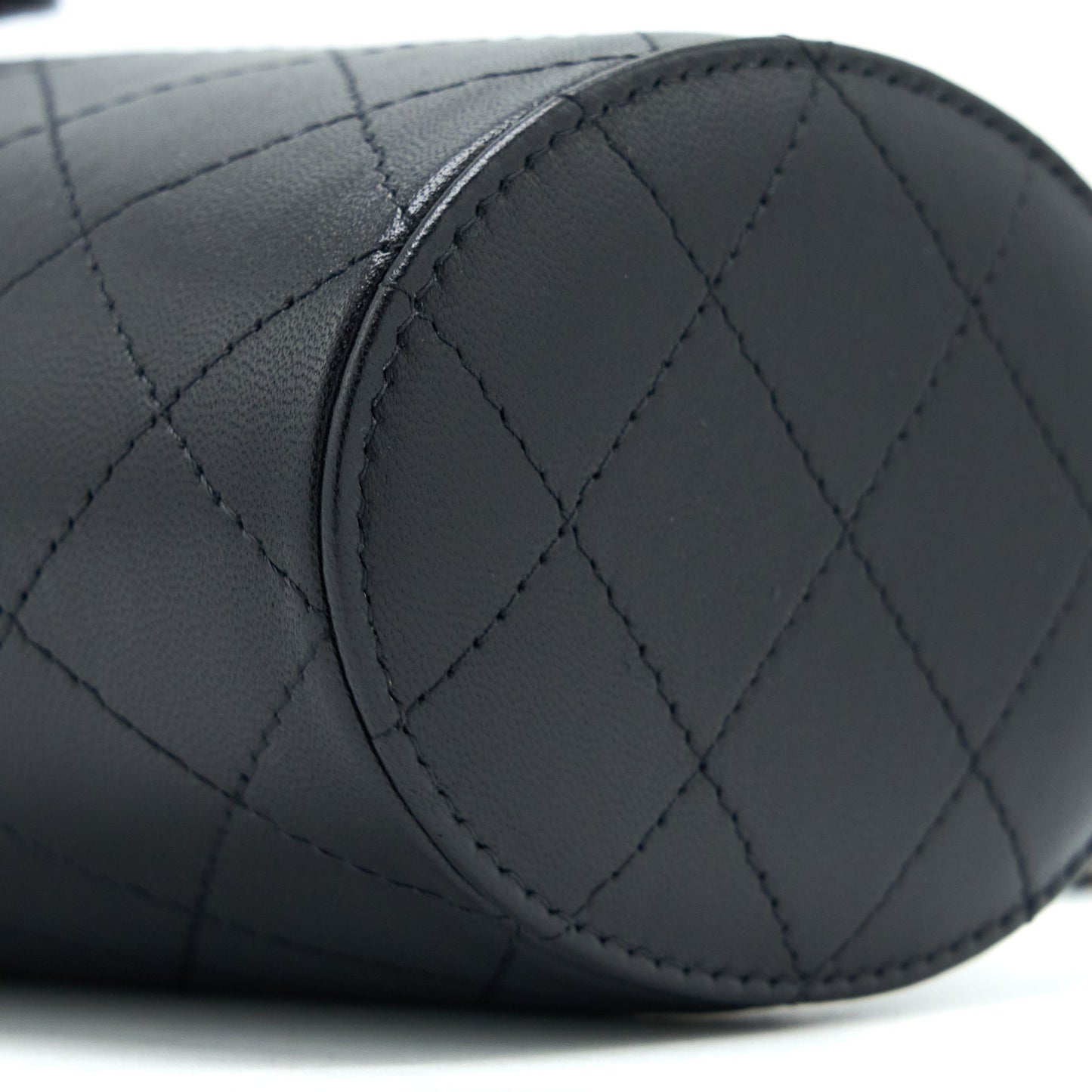 Chanel Round Vanity Case With Chain Lambskin Black LGHW