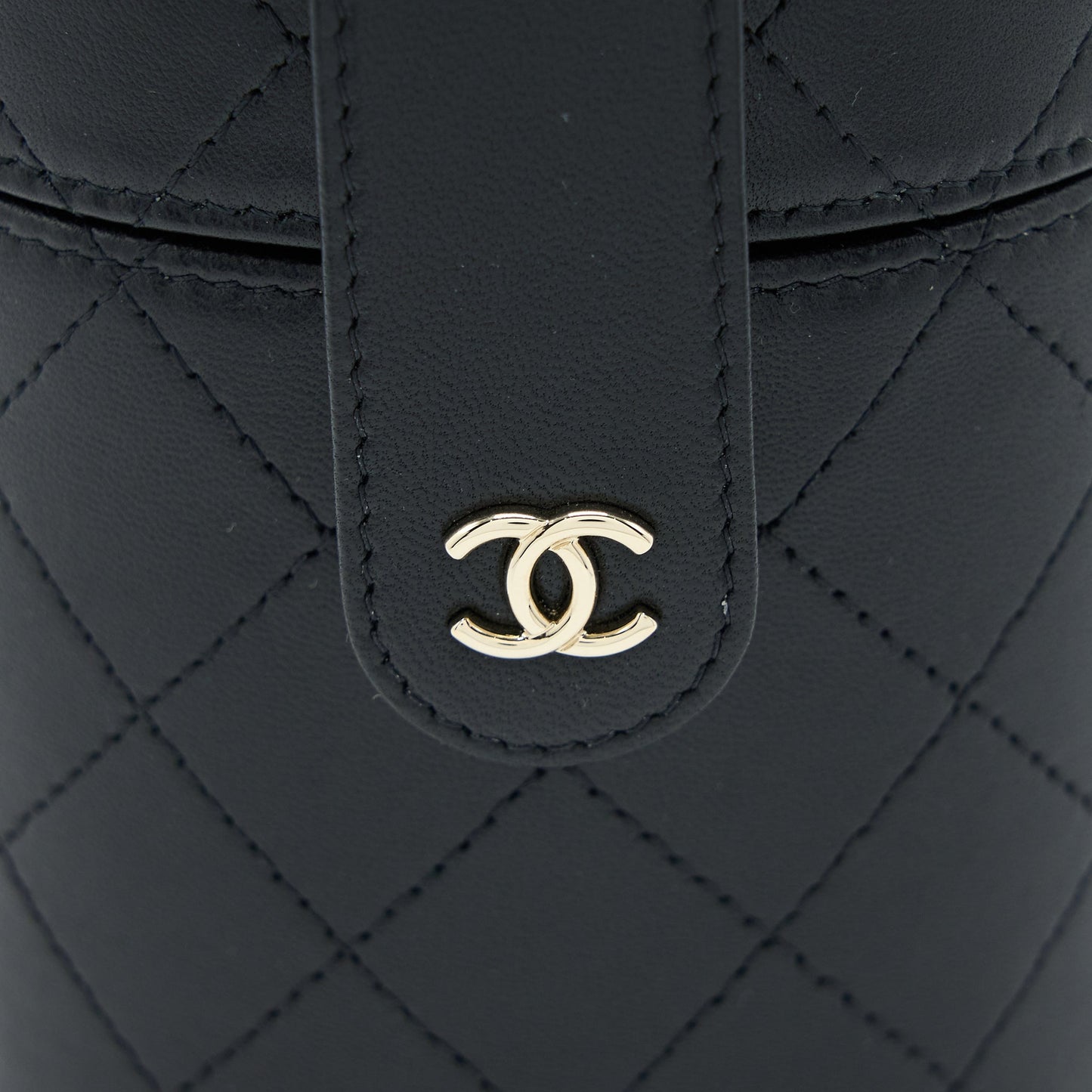 Chanel Round Vanity Case With Chain Lambskin Black LGHW