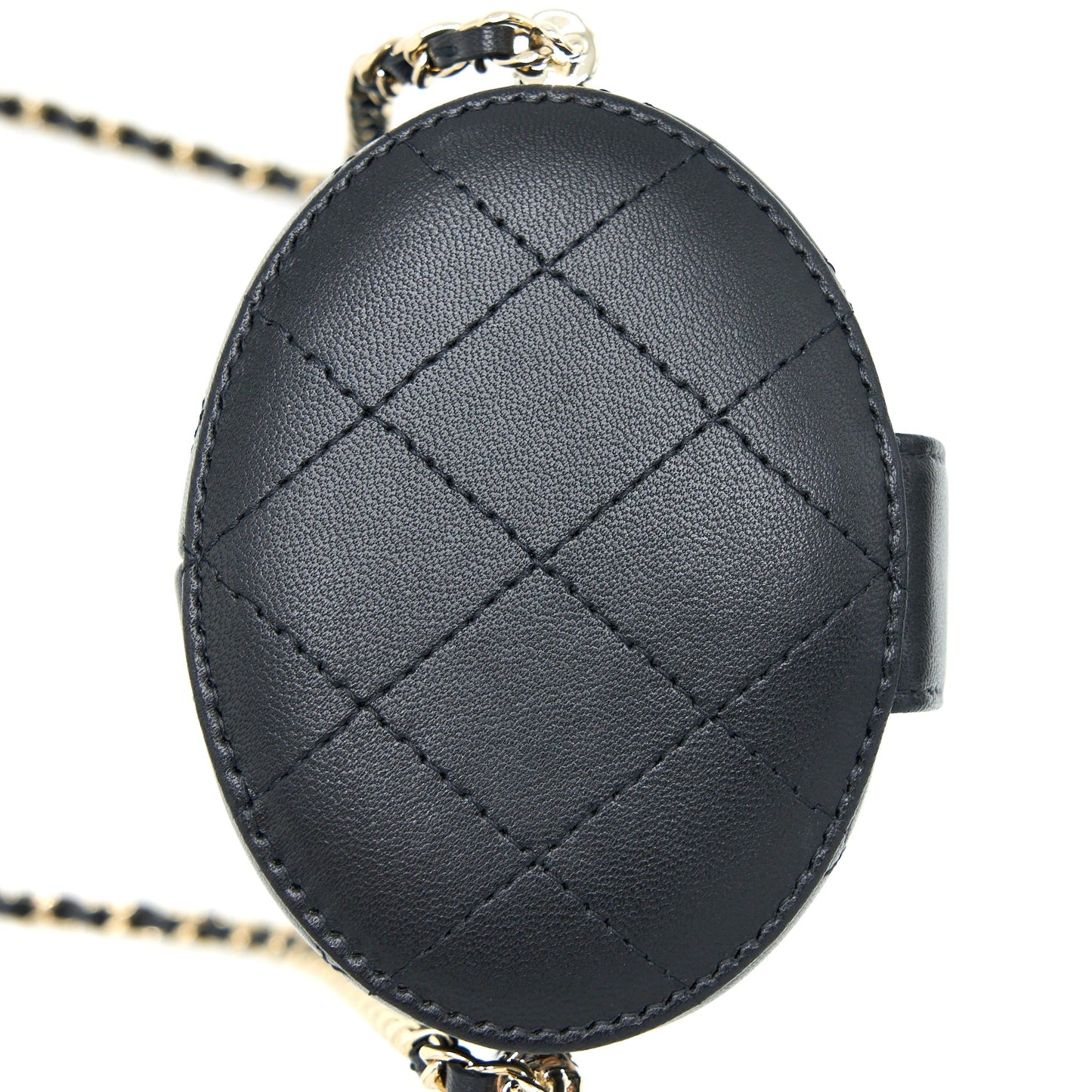 Chanel Round Vanity Case With Chain Lambskin Black LGHW