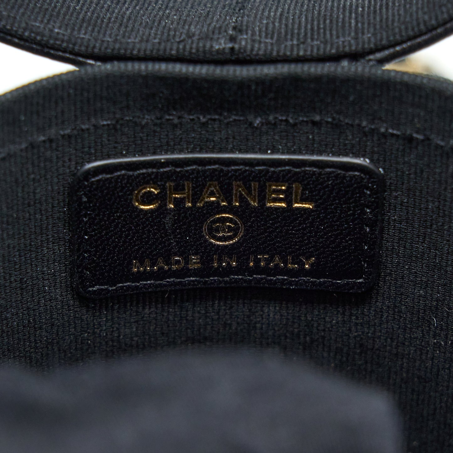 Chanel Round Vanity Case With Chain Lambskin Black LGHW