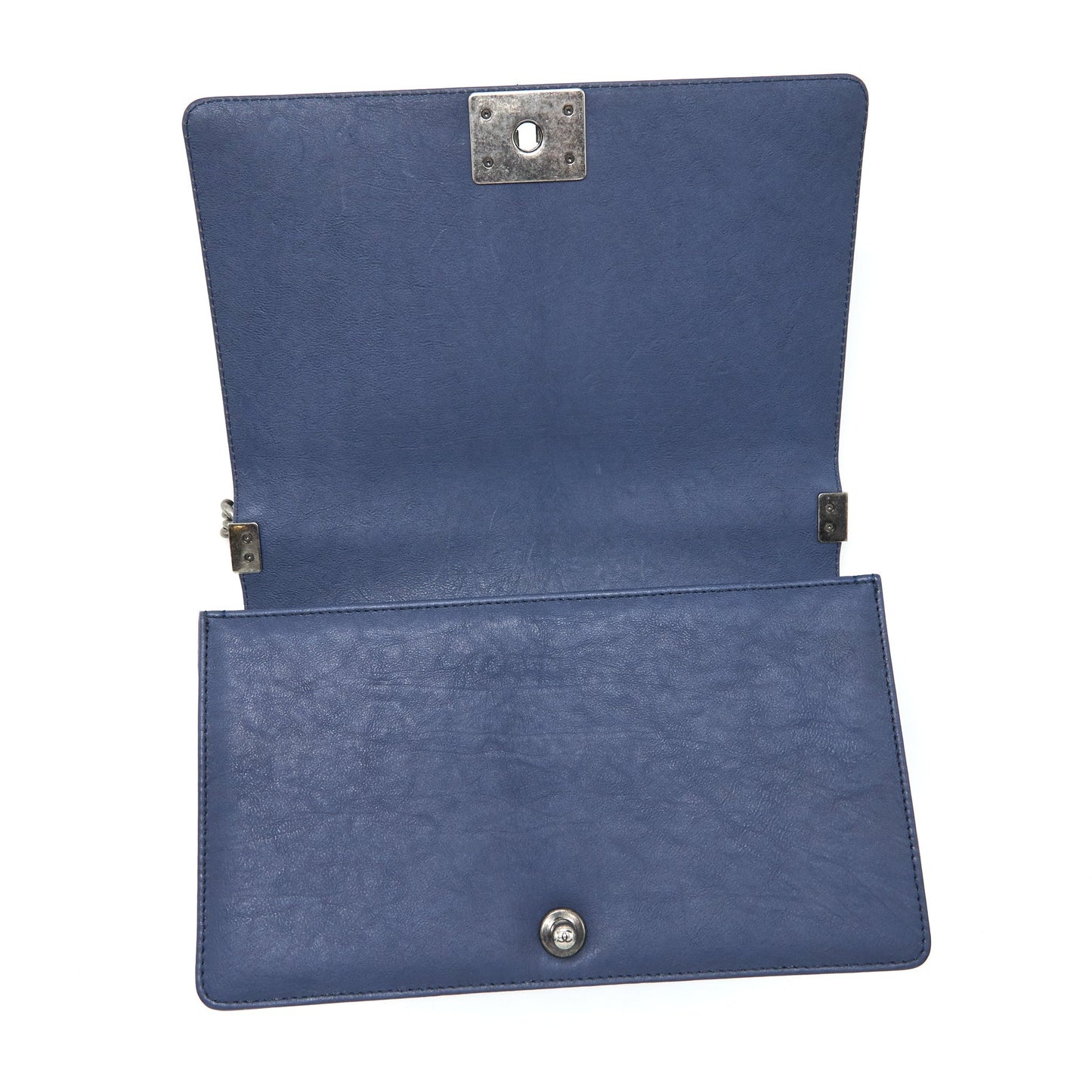 Chanel Boy Bag With Top Handle Navy Ruthenium Sliver Hardware