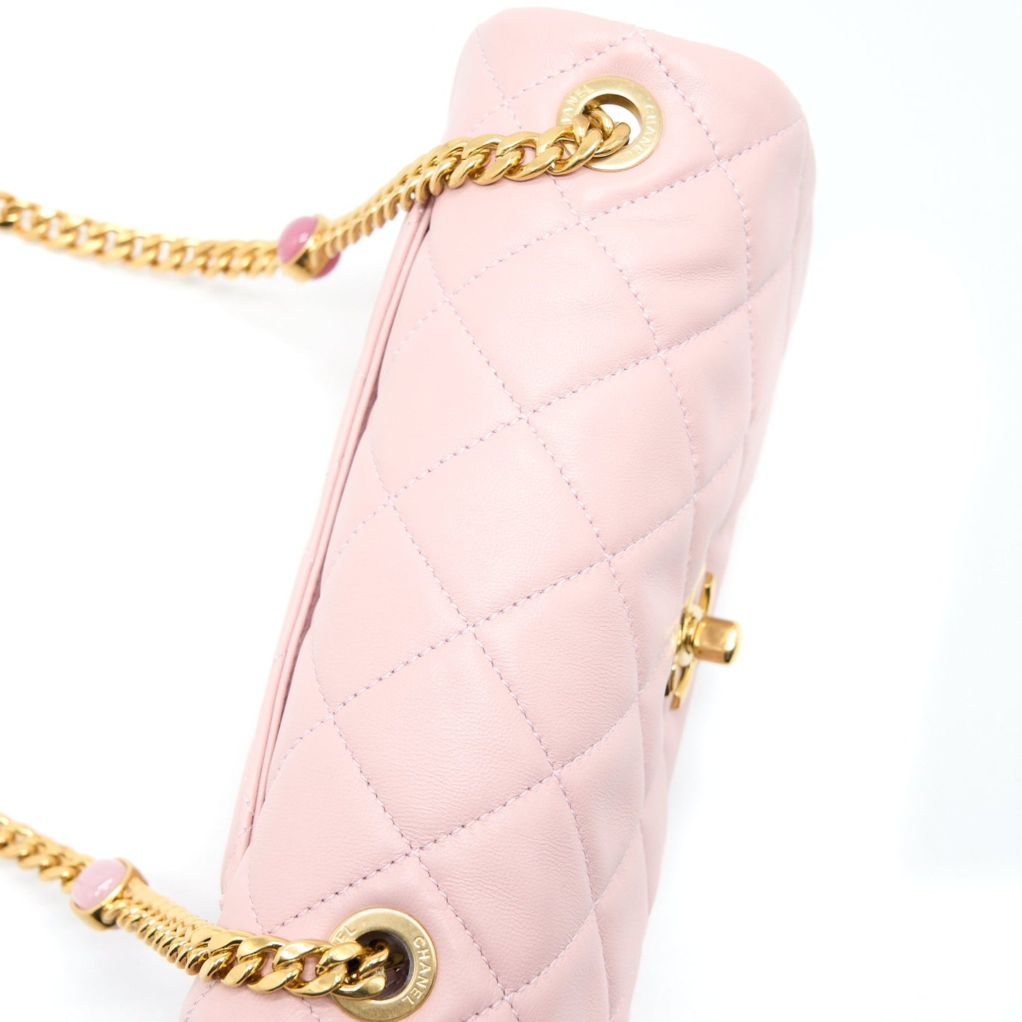 Chanel 22B Small Flap Bag With Gem Chain Lambskin Pink GHW (Microchip)