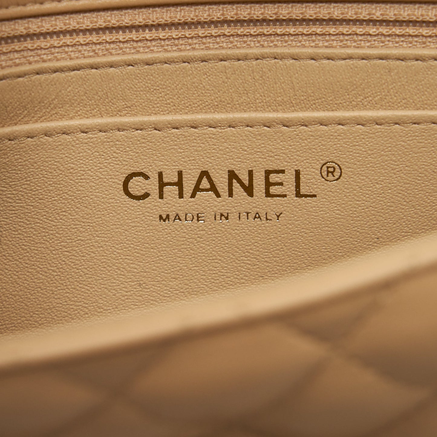 Chanel 22C Mini Square Flap Bag Lambskin Beige LGHW (Microchip)