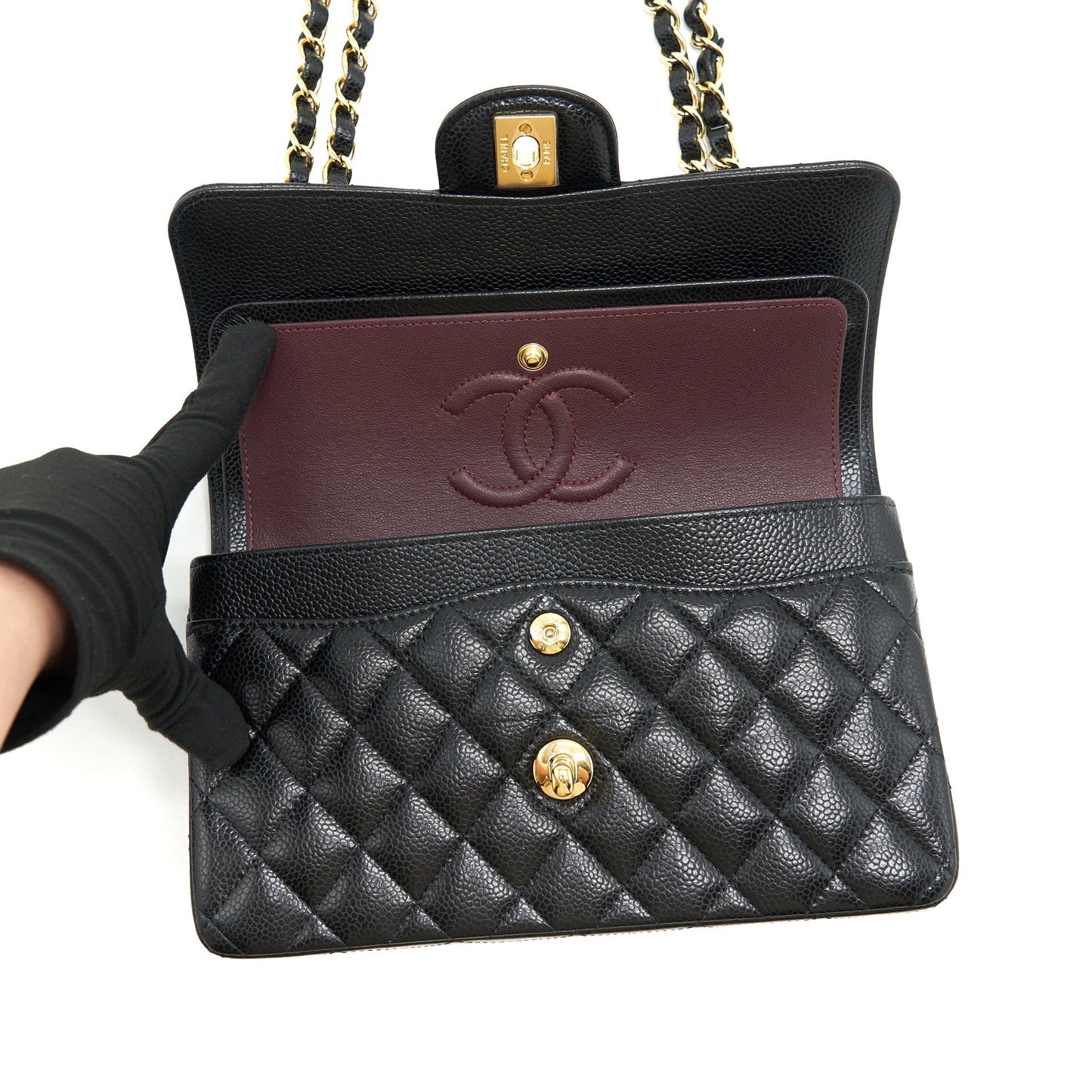 Chanel Small classic double Flap bag Caviar black GHW (microchip)
